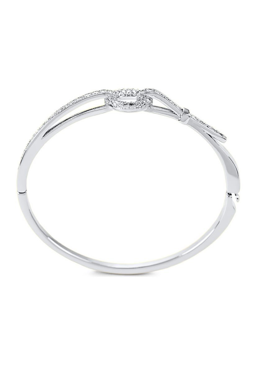 Silver Plated CZ Belt Hinged Bangle Bracelet