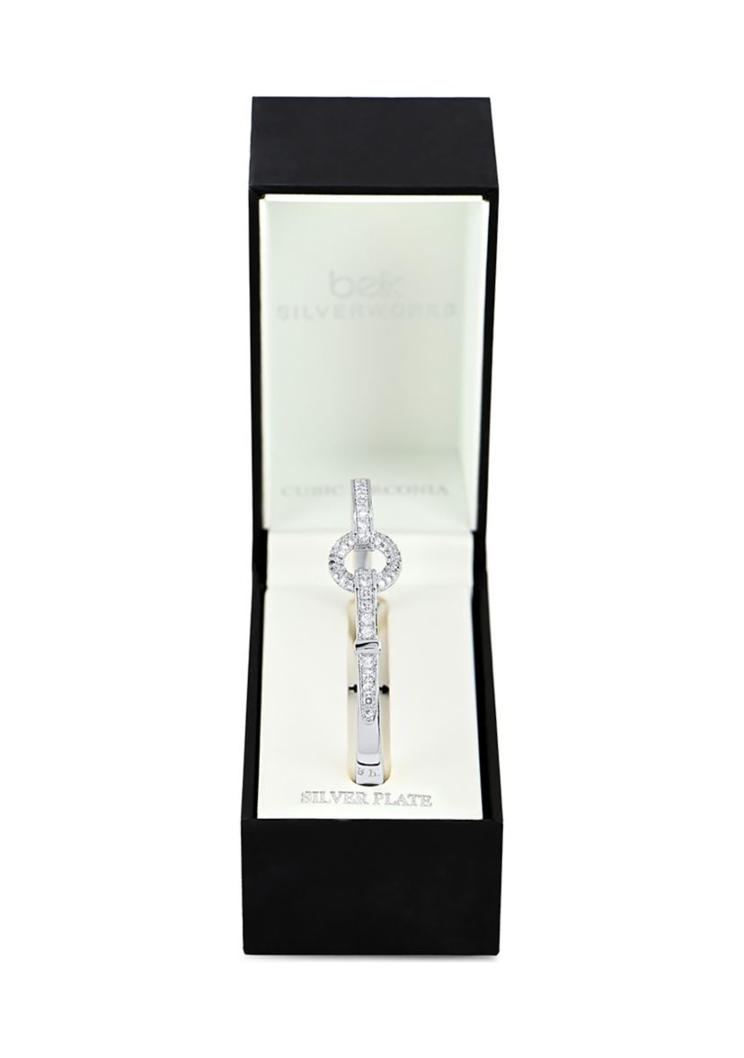 Silver Plated CZ Belt Hinged Bangle Bracelet