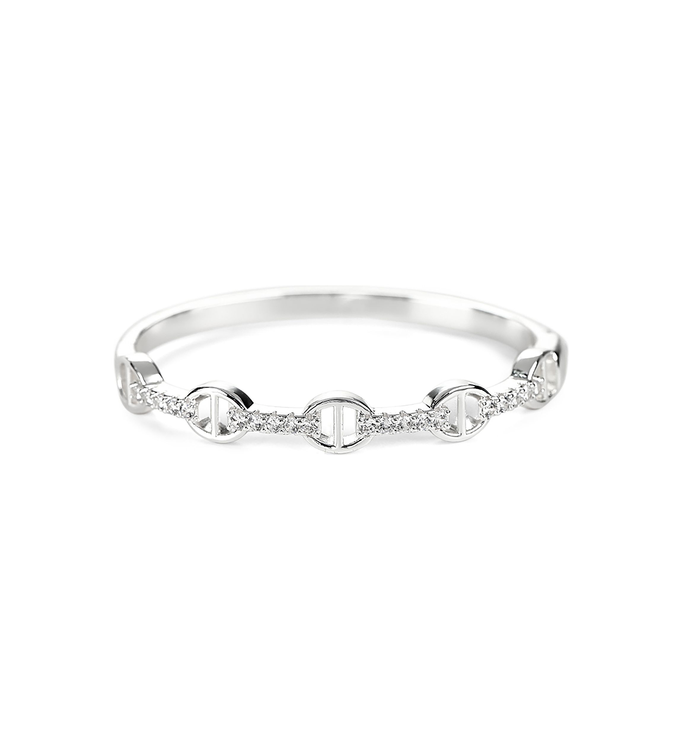 Silver Plated CZ Geometric Shapes Hinged Bangle Bracelet