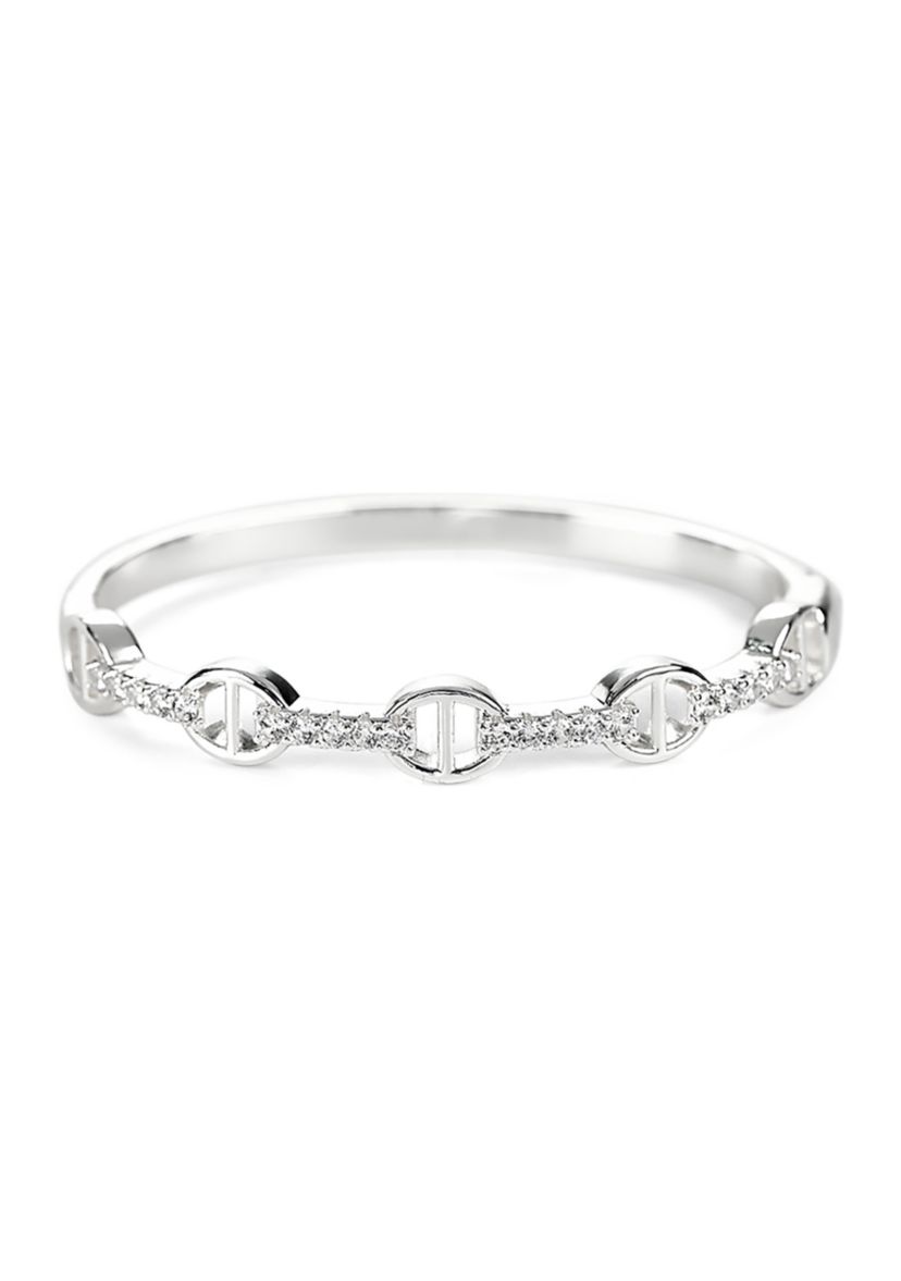 Silver Plated CZ Geometric Shapes Hinged Bangle Bracelet