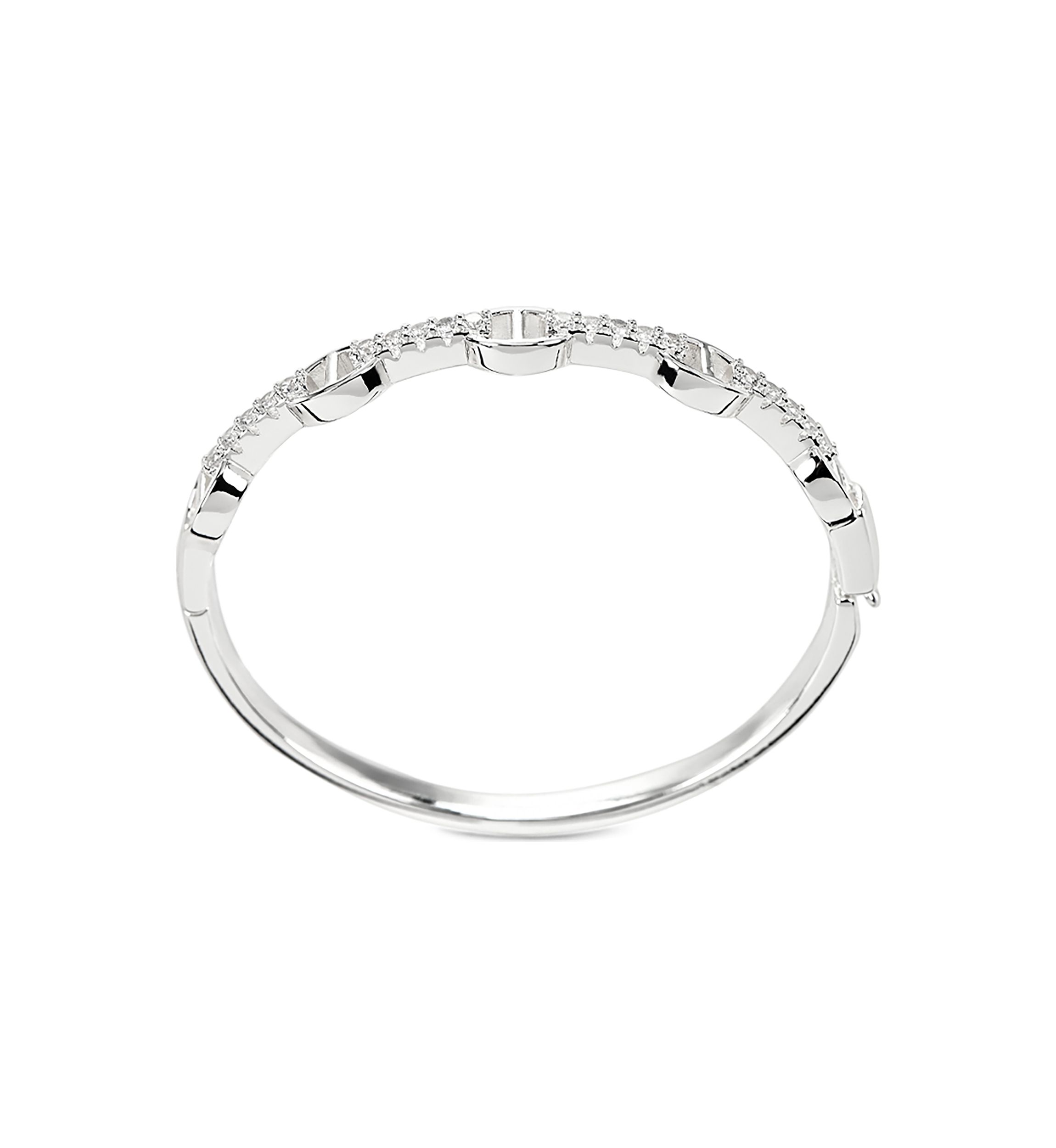 Silver Plated CZ Geometric Shapes Hinged Bangle Bracelet