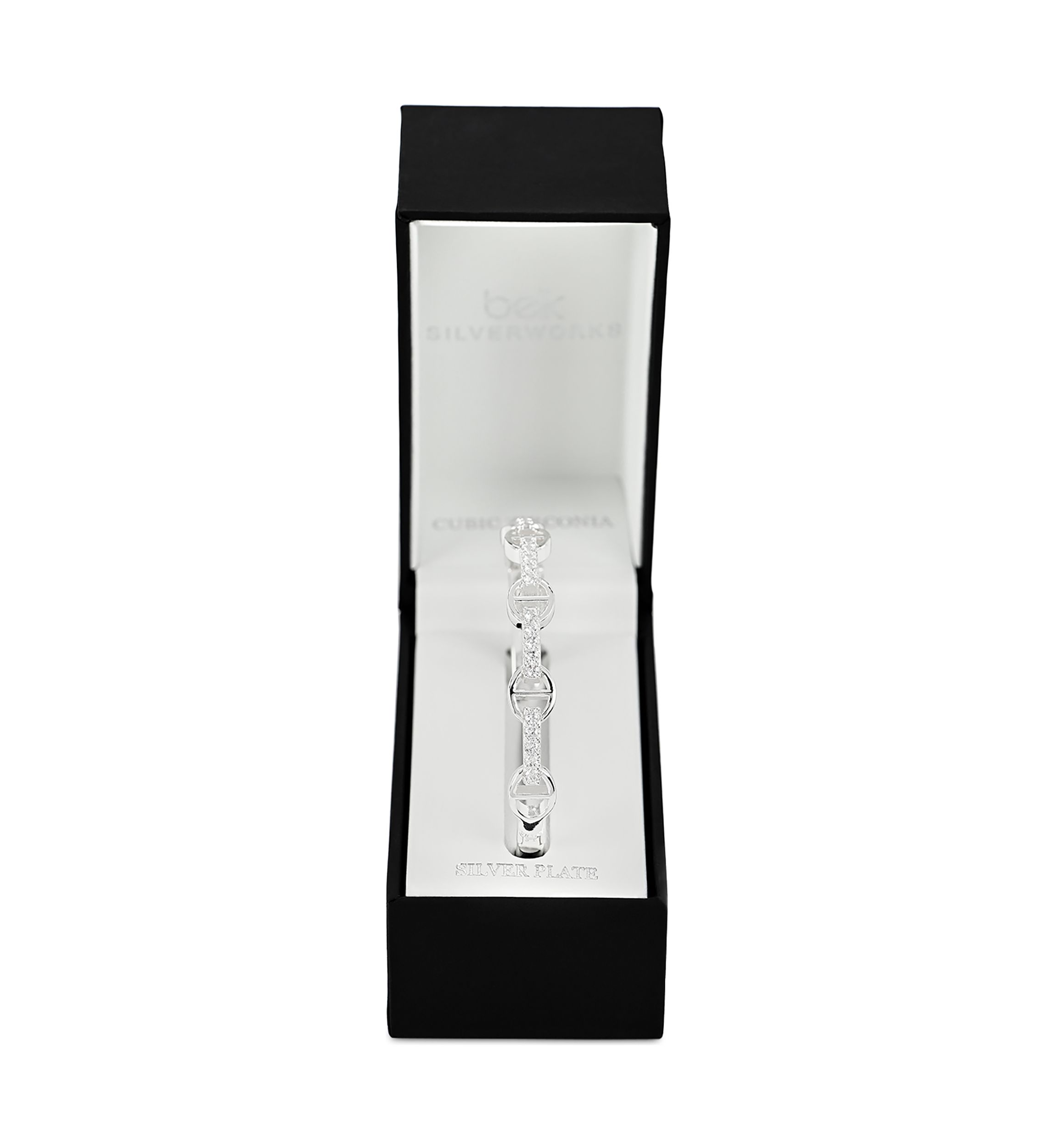 Silver Plated CZ Geometric Shapes Hinged Bangle Bracelet