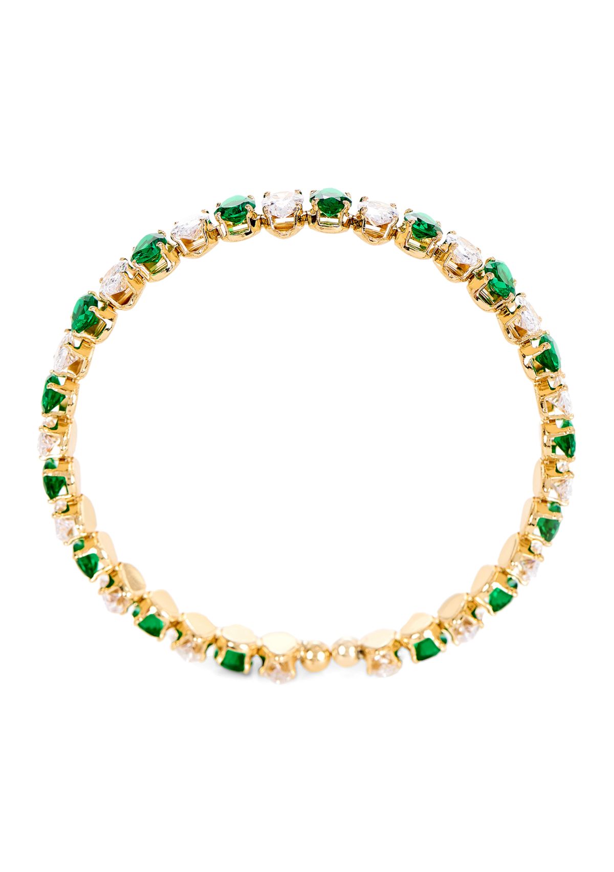 Gold-Plated Lab Grown Green & Clear Cubic Zirconia Flex Bangle