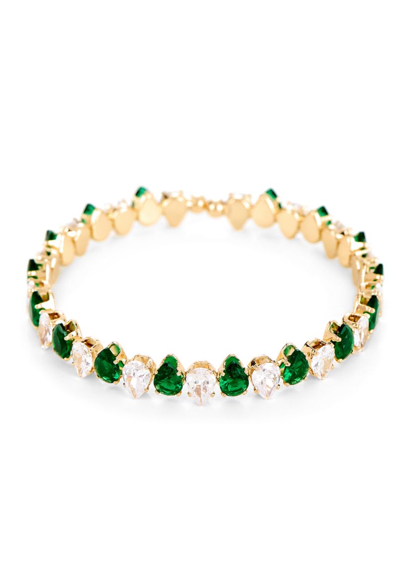 Gold-Plated Lab Grown Green & Clear Cubic Zirconia Flex Bangle