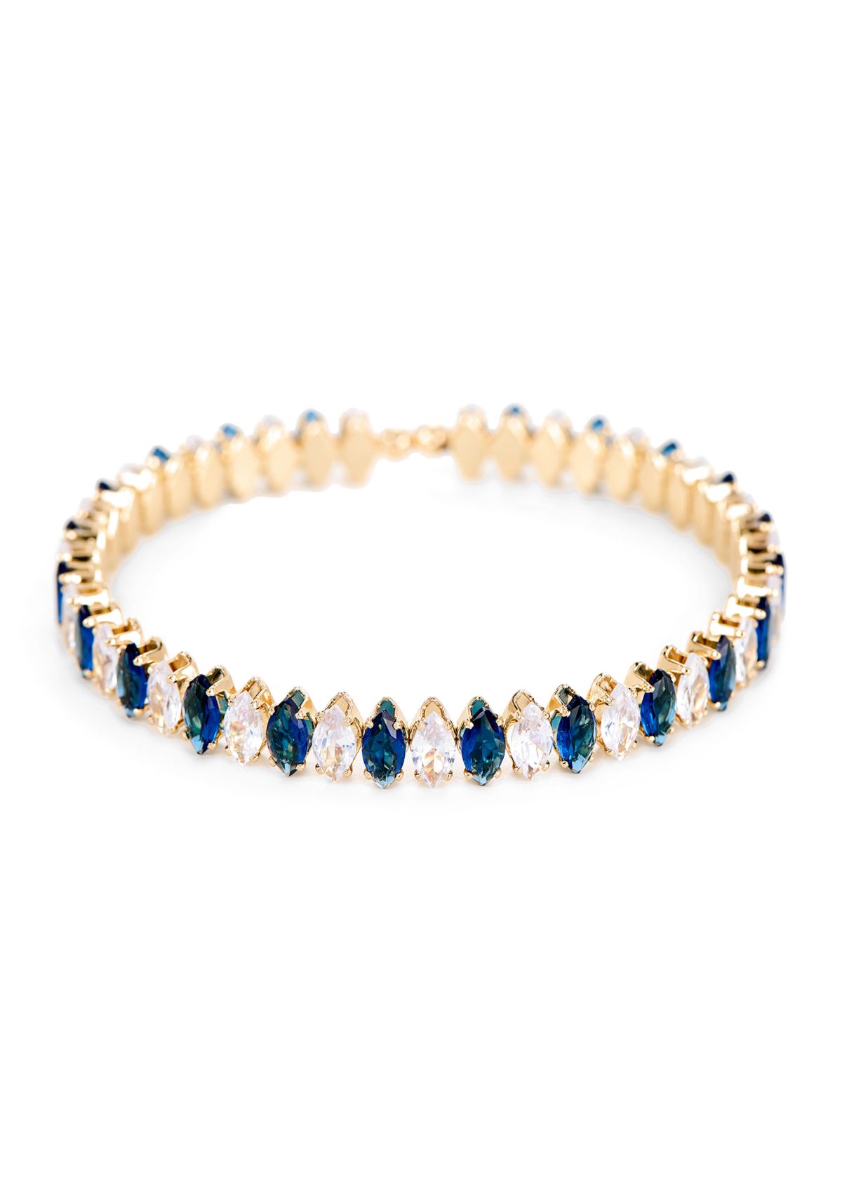 Lab Grown Gold Plated Blue and Clear CZ Flex Bangle Bracelet