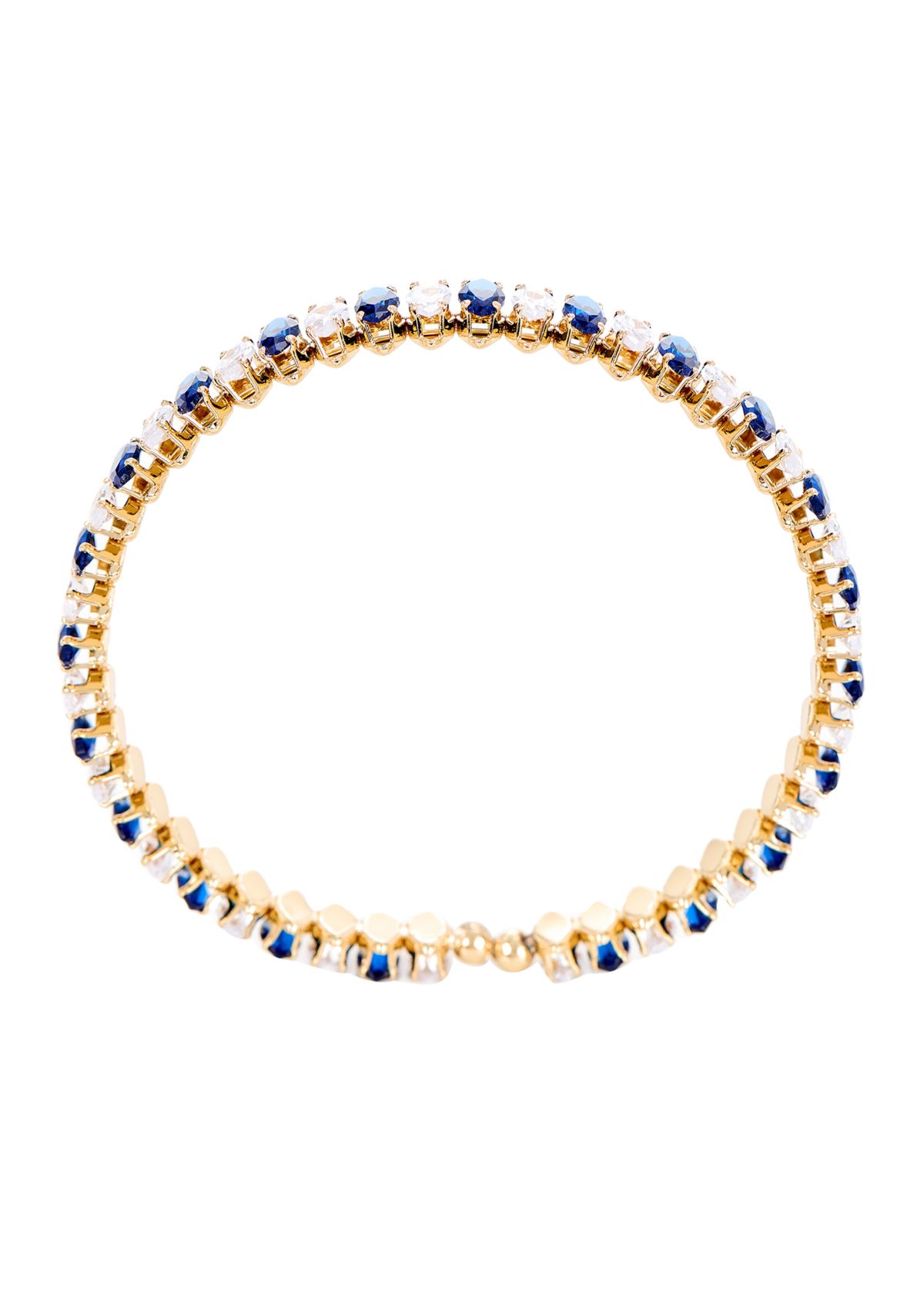 Lab Grown Gold Plated Blue and Clear CZ Flex Bangle Bracelet