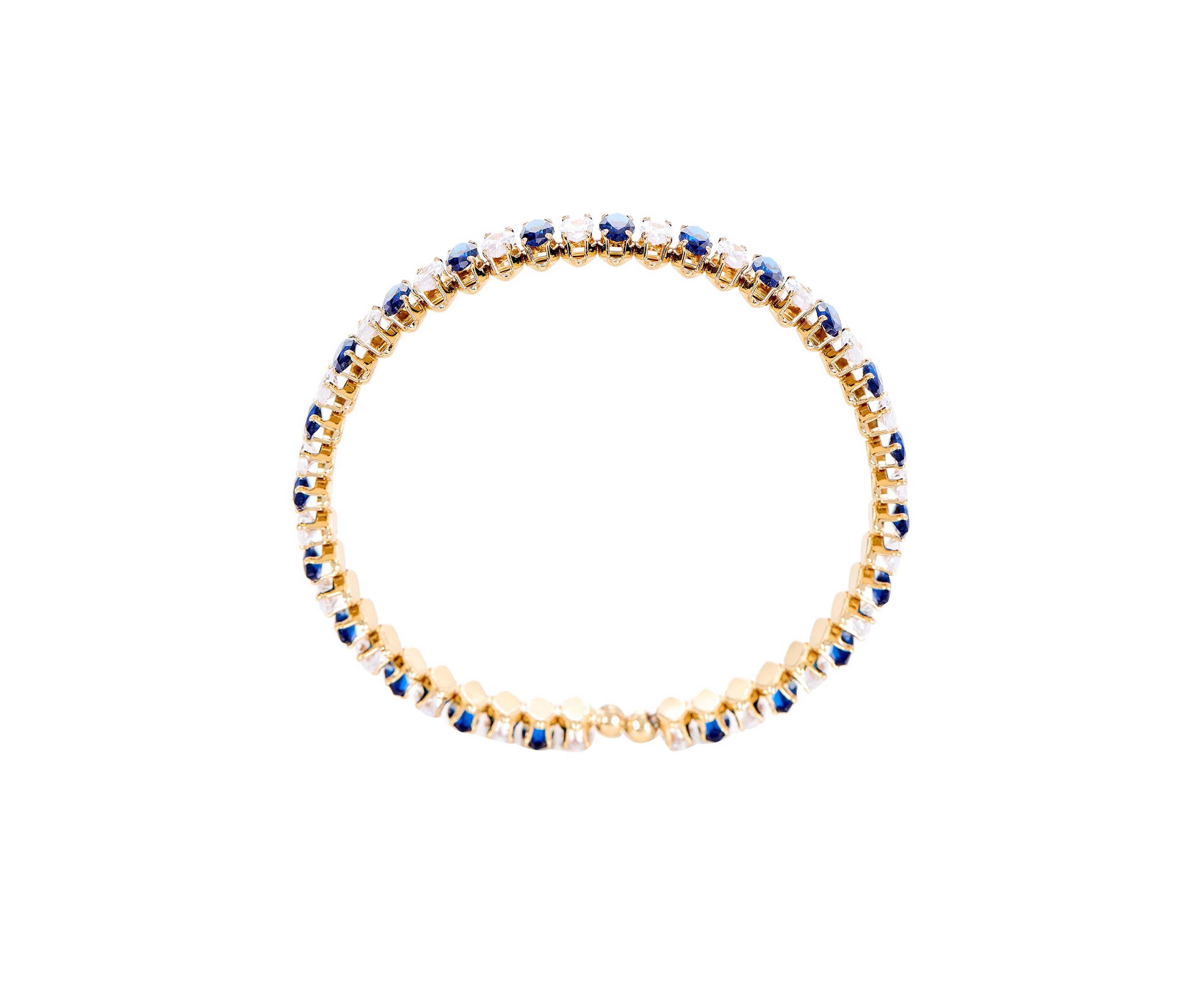 Lab Grown Gold Plated Blue and Clear CZ Flex Bangle Bracelet