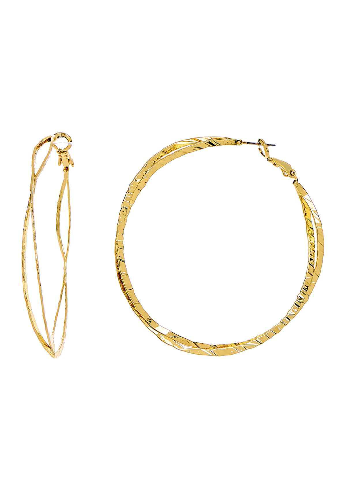 Gold Tone Bypass Hoop Earrings