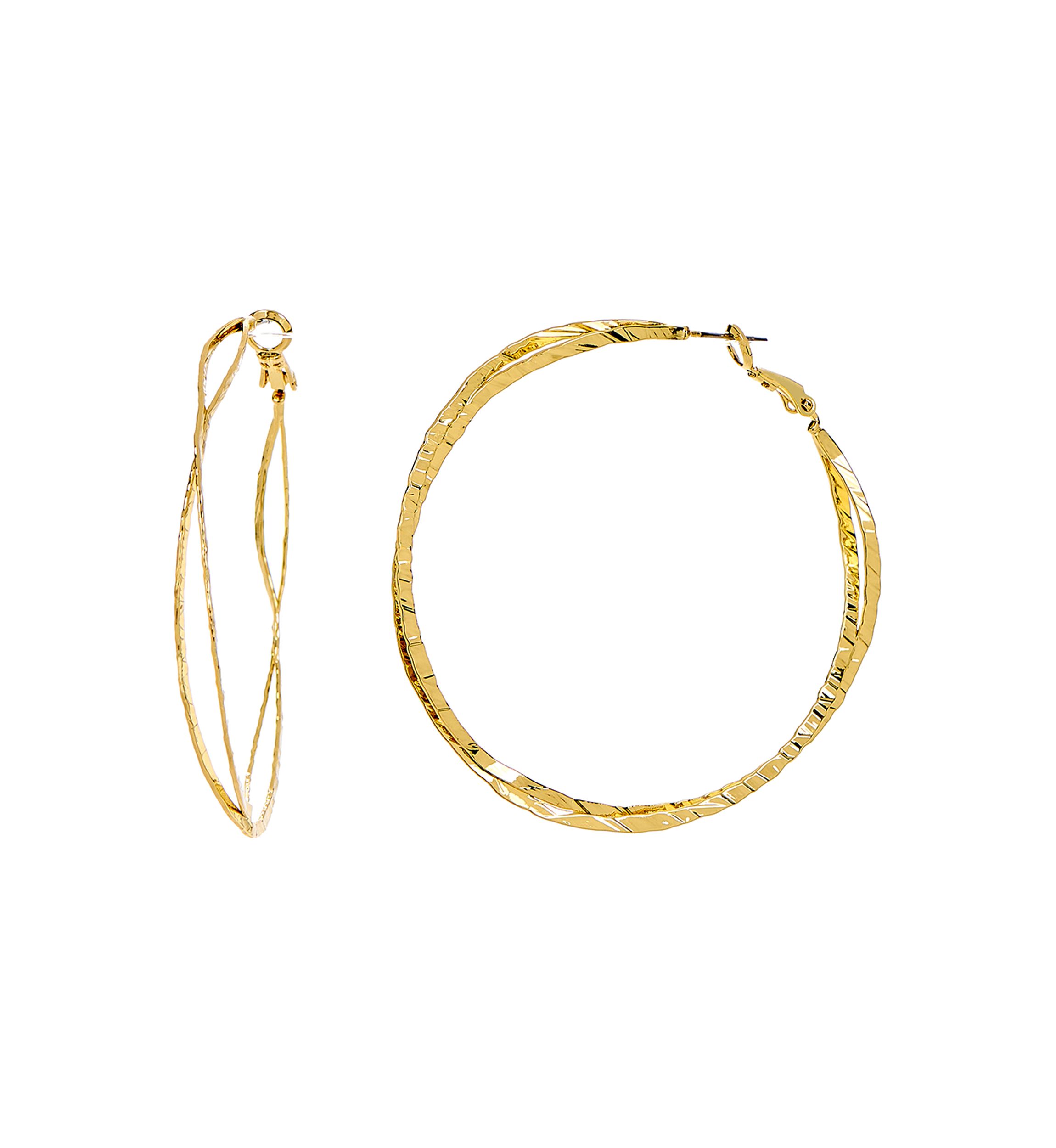 Gold Tone Bypass Hoop Earrings