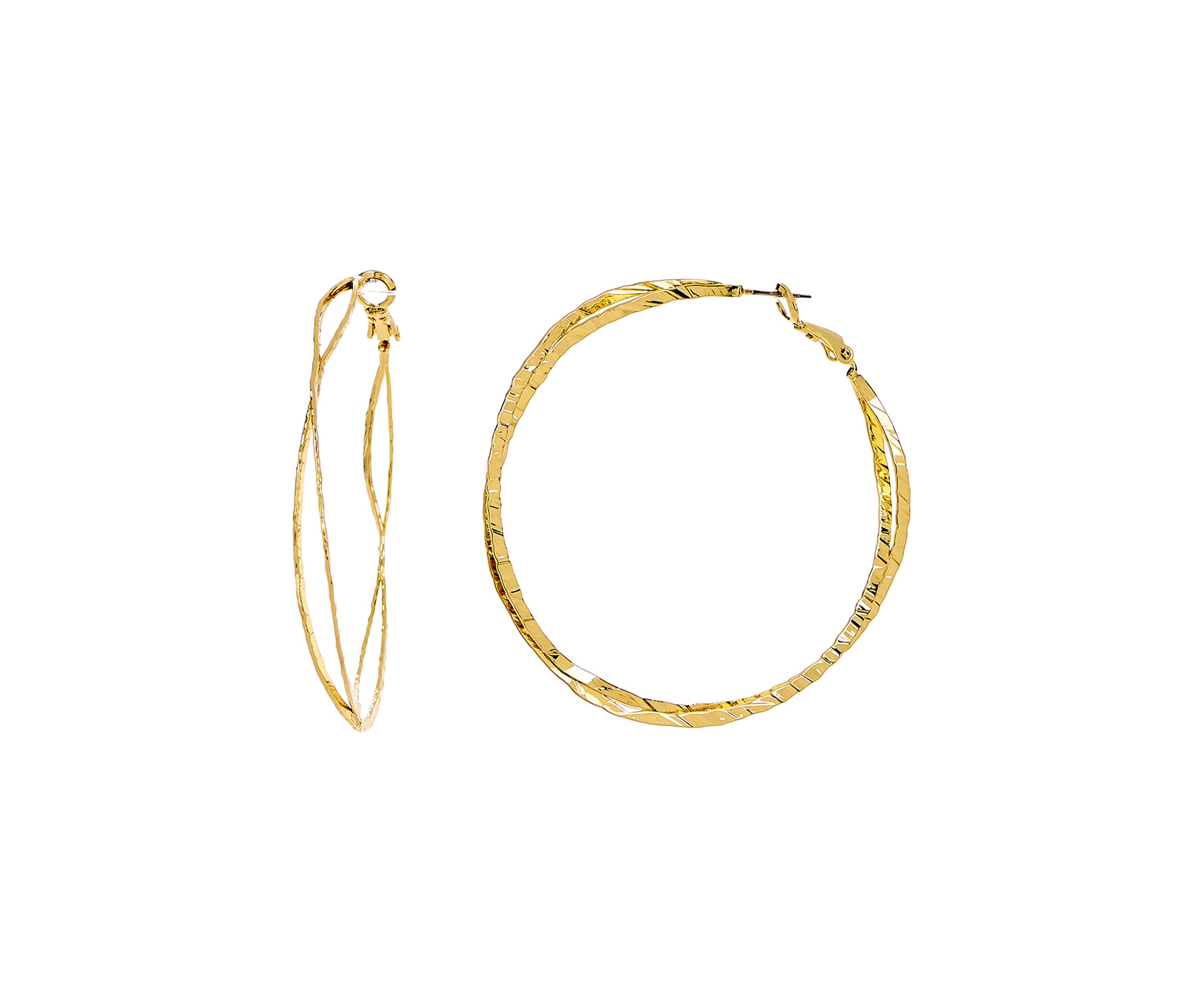 Gold Tone Bypass Hoop Earrings