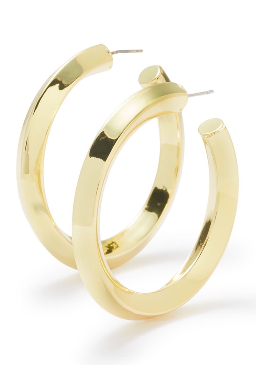 Fine Gold Large Knife Edge Hoop Earrings