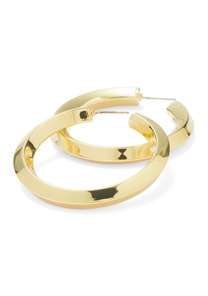 Fine Gold Large Knife Edge Hoop Earrings