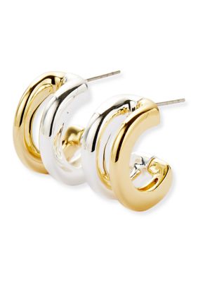 Belk Silverworks Lab Grown Two Tone Huggie Earrings