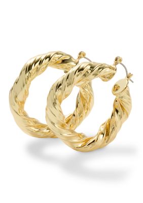 Belk Silverworks GOLD PLATED CHUNKY TWIST HOOP EARRINGS