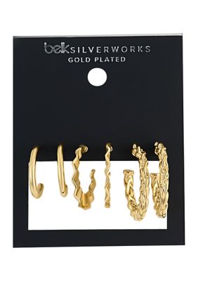 Belk Silverworks Gold Plated 3 Piece Hoop Earring Set