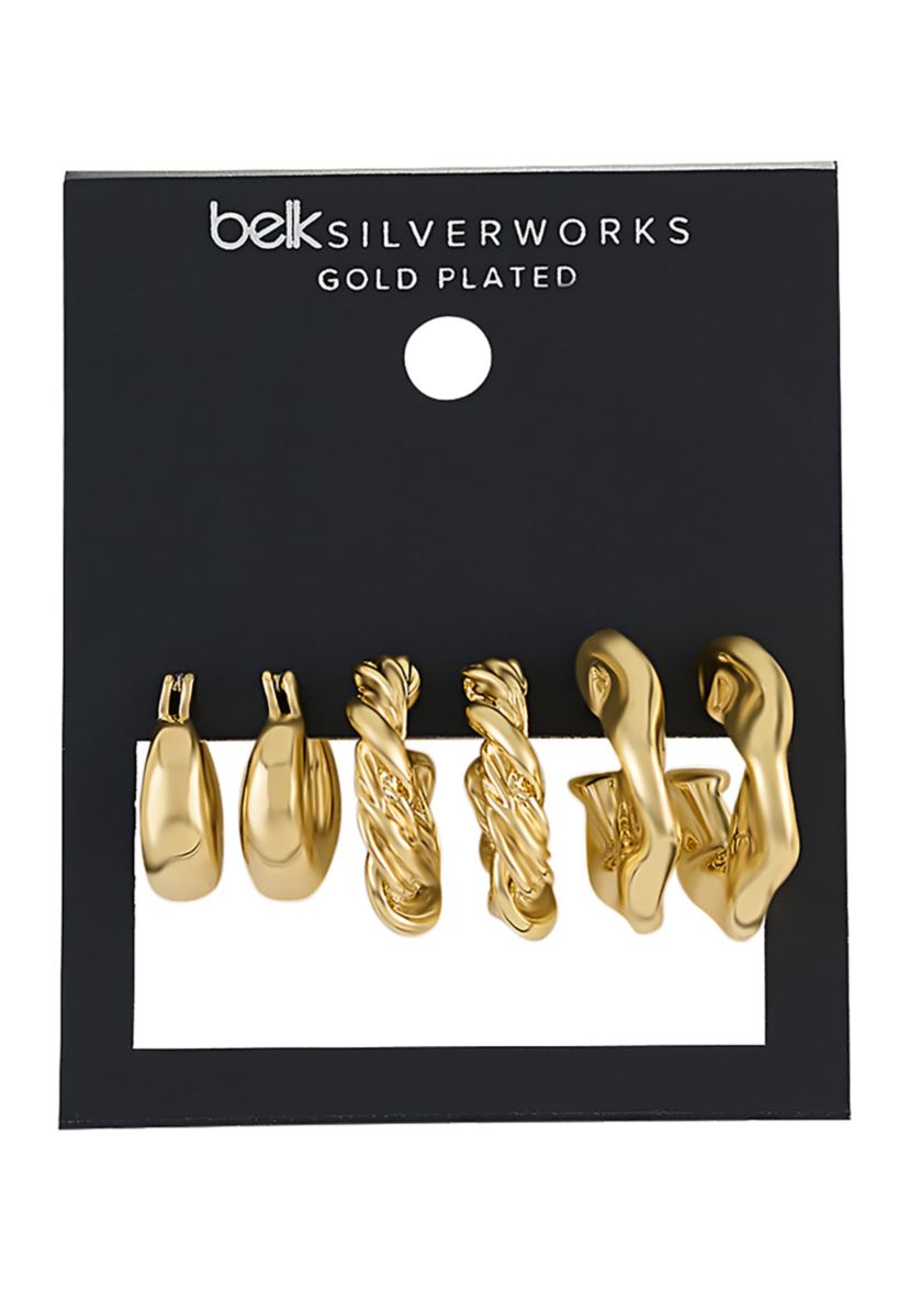 Gold Plated 3 Piece Hoop Earring Set