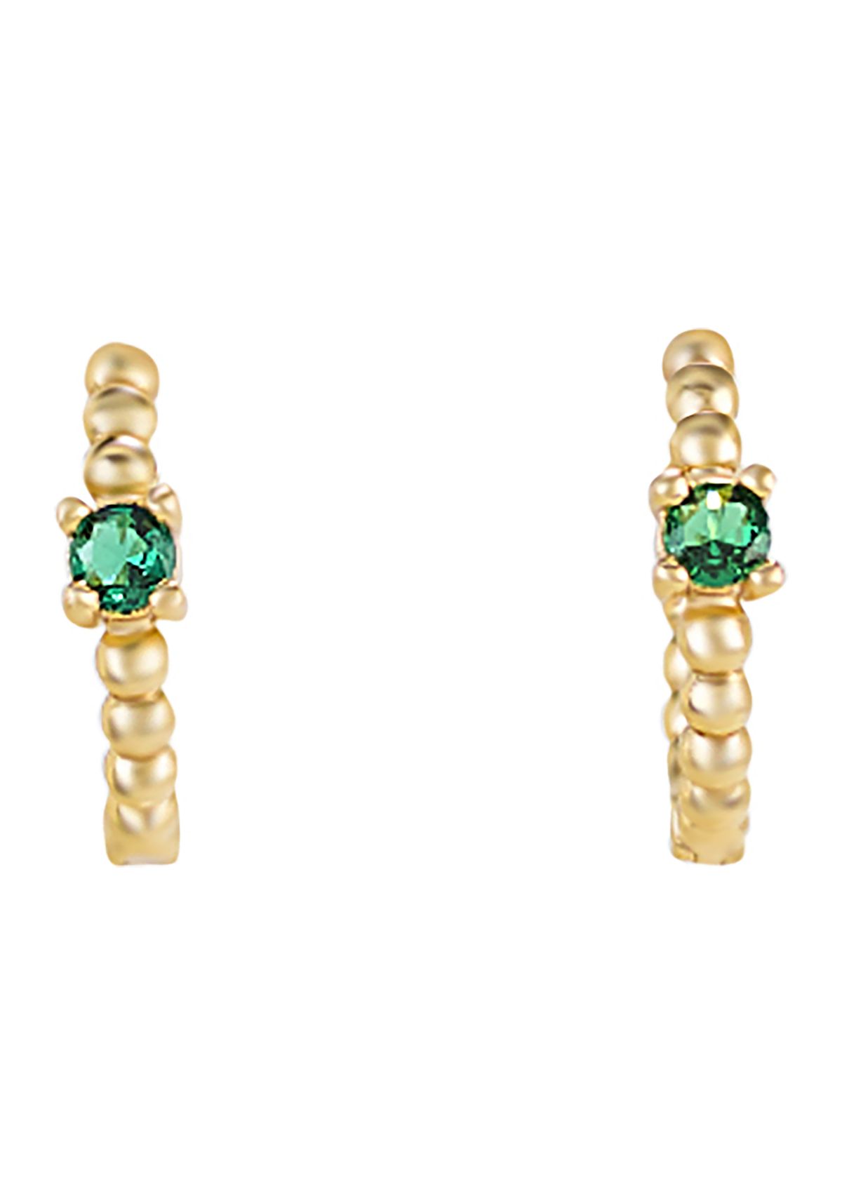Gold Plated Emerald 3 Piece Hoop Earring Set