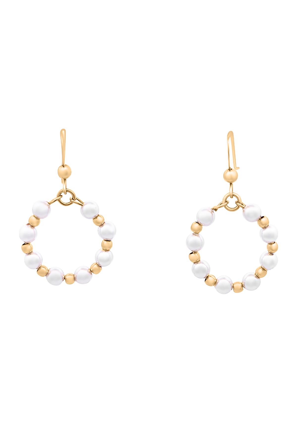 Gold Over Sterling Silver Pearl and Bead Circle Drop Earrings