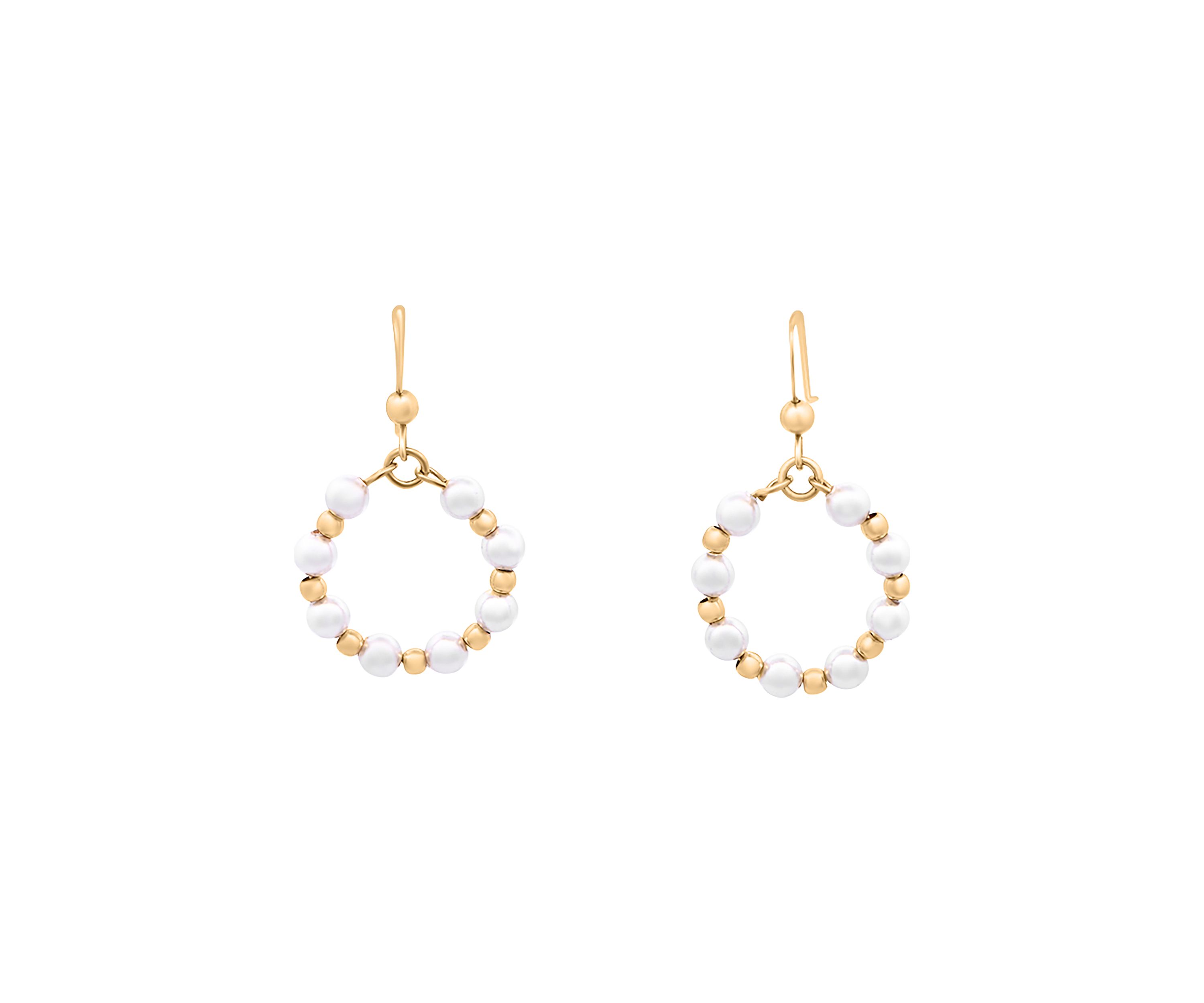 Gold Over Sterling Silver Pearl and Bead Circle Drop Earrings
