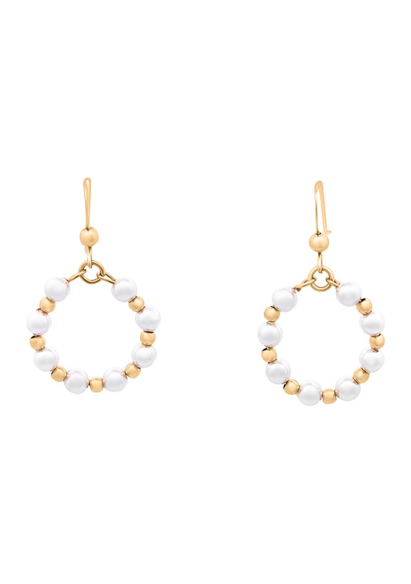 Gold Over Sterling Silver Pearl and Bead Circle Drop Earrings