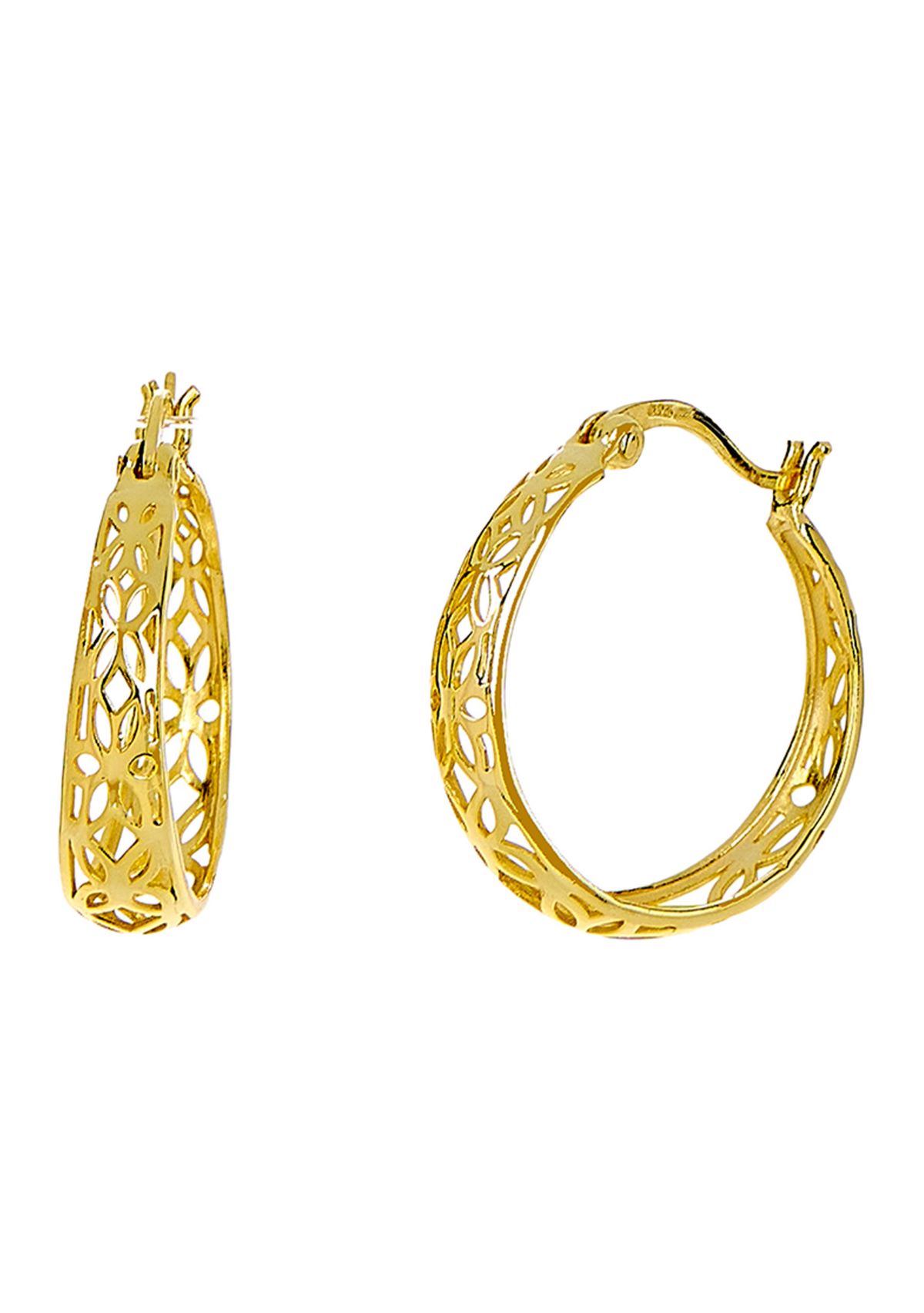 Filigree Gold Over Sterling Silver Hoop Earrings 