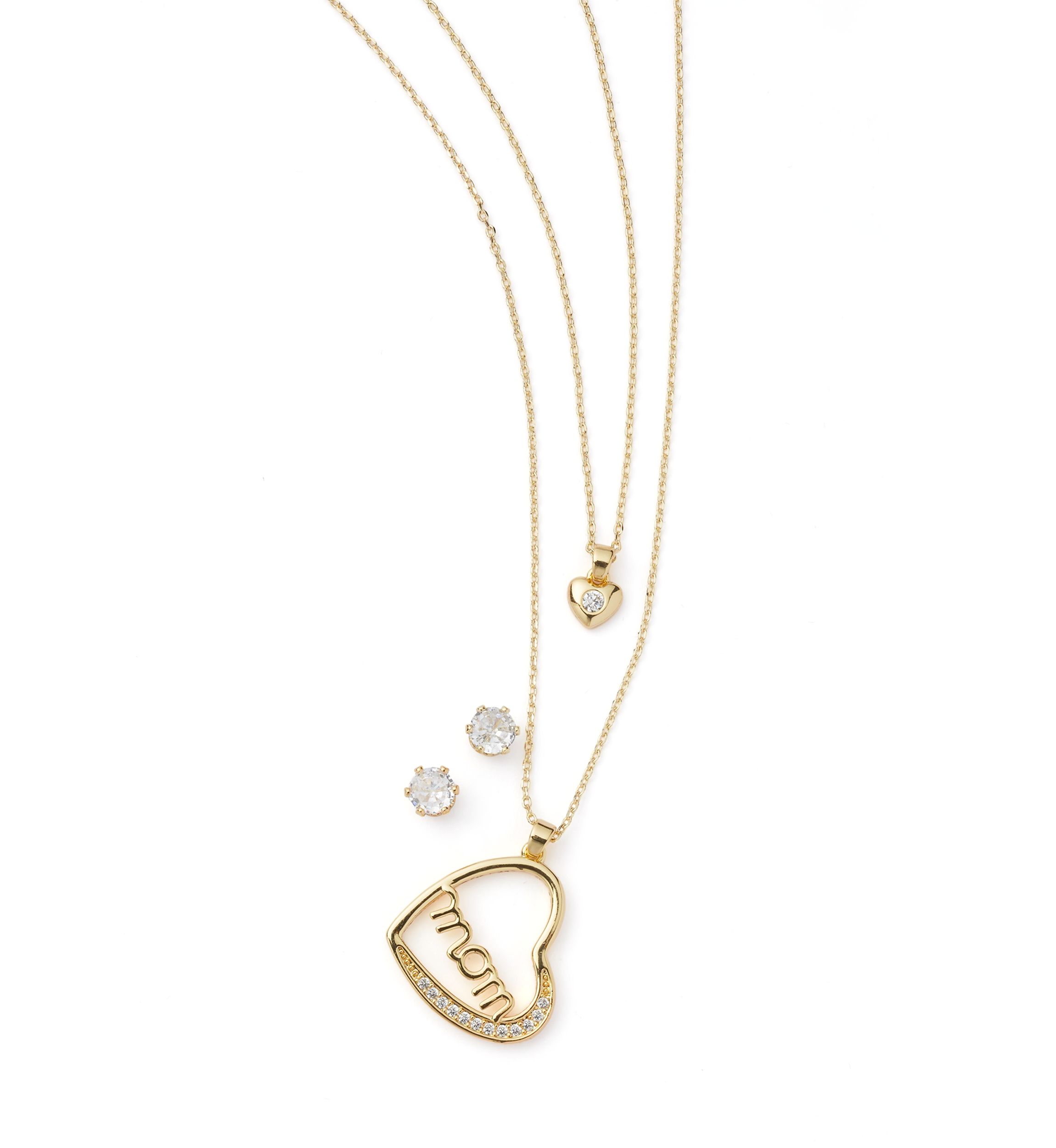 Gold Plated Mom Heart Pendant Necklace and Earrings Set