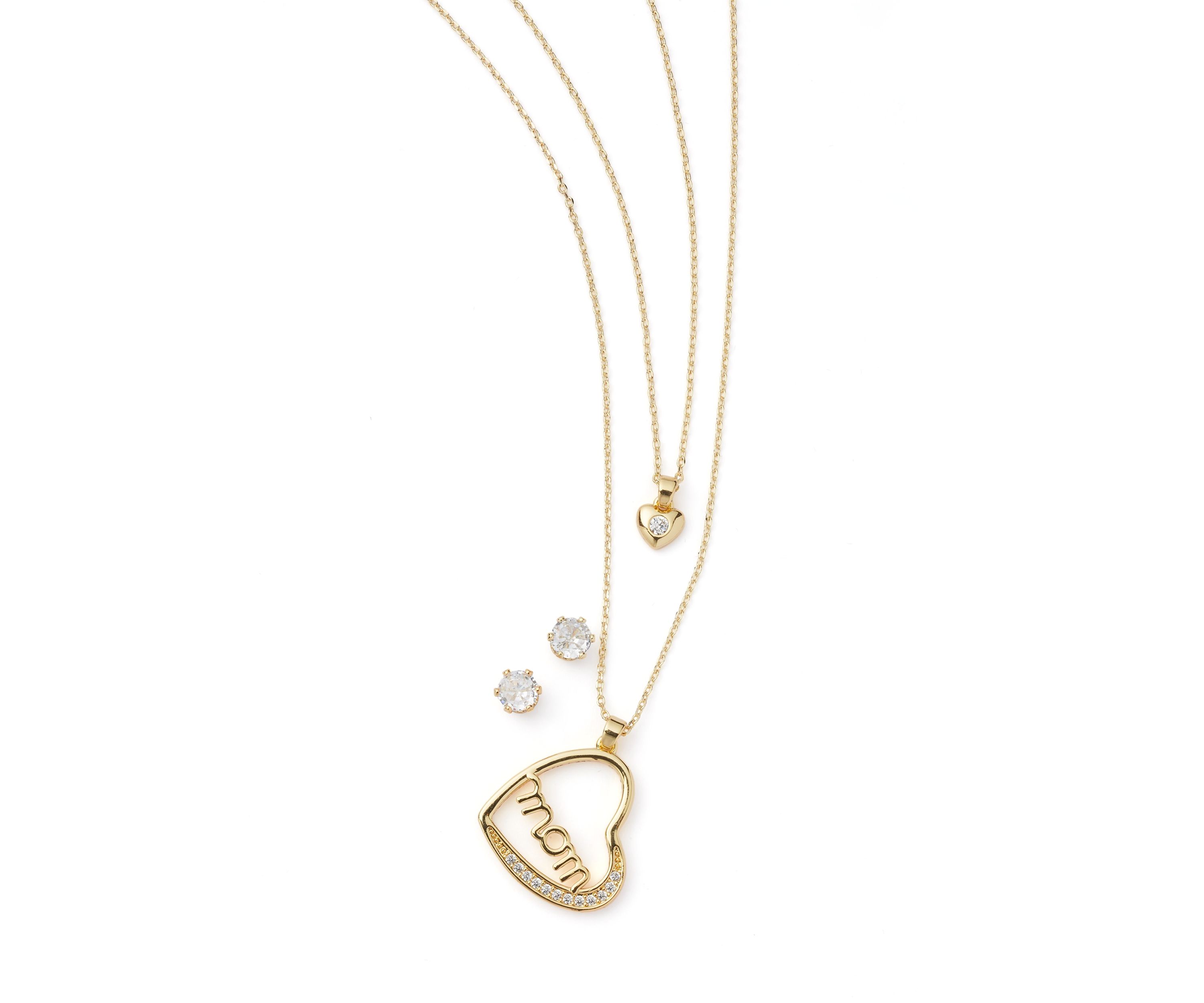 Gold Plated Mom Heart Pendant Necklace and Earrings Set