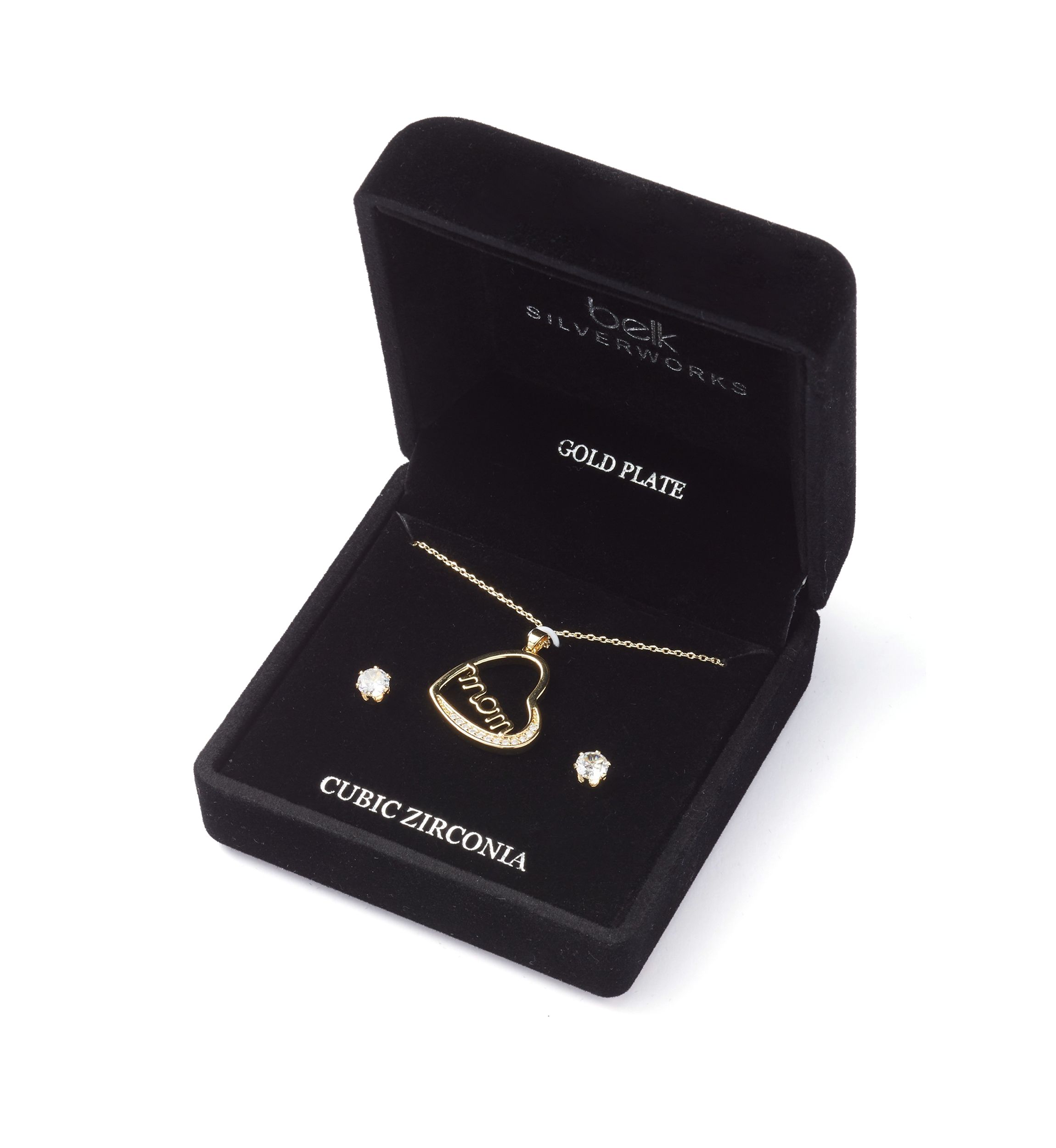 Gold Plated Mom Heart Pendant Necklace and Earrings Set