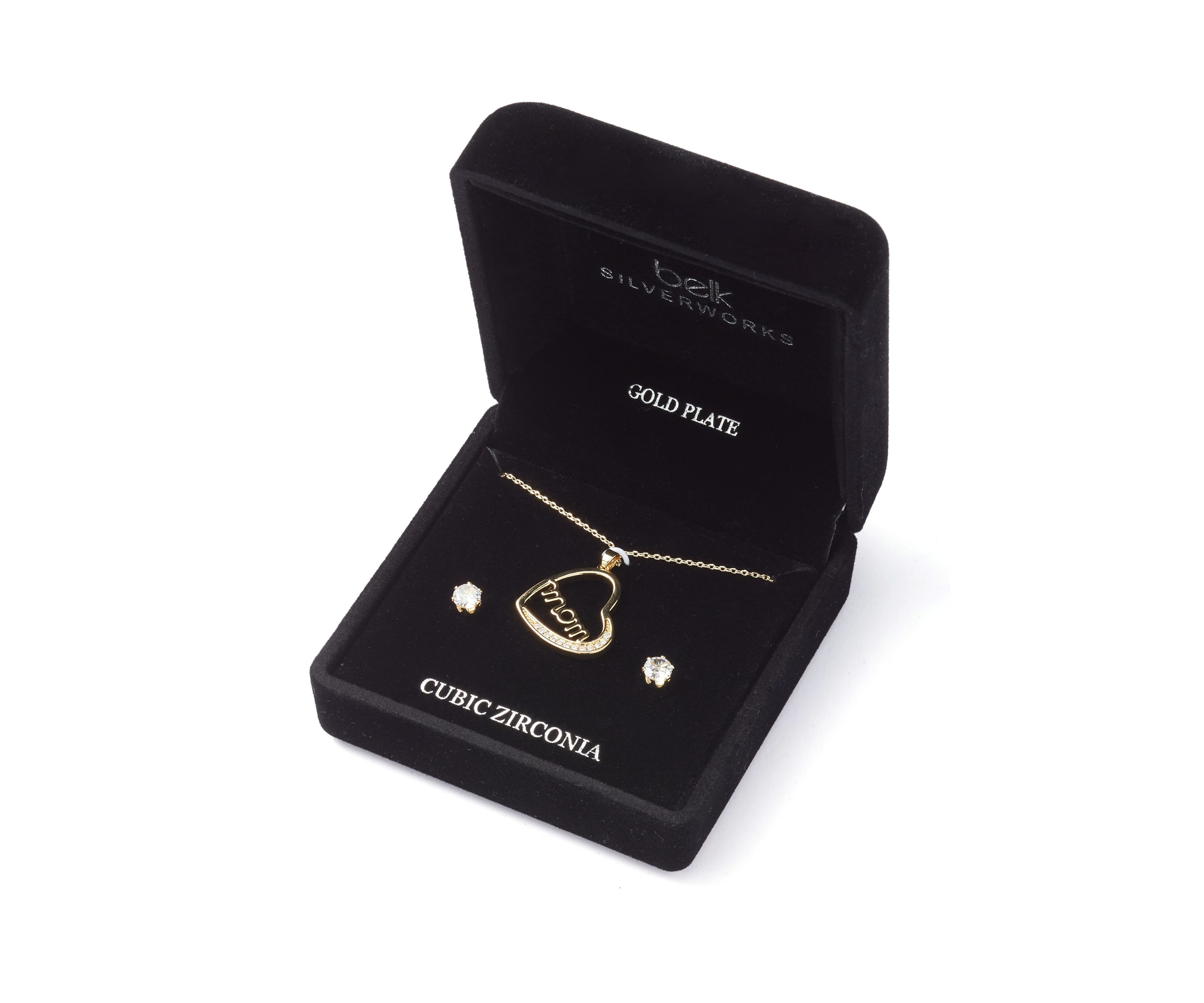 Gold Plated Mom Heart Pendant Necklace and Earrings Set