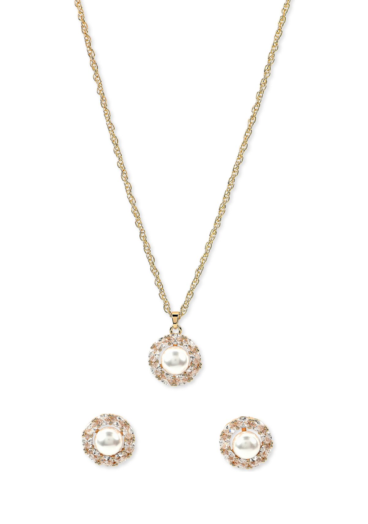 Lab Grown Gold Plated Gold Pearl Necklace and Earrings Set