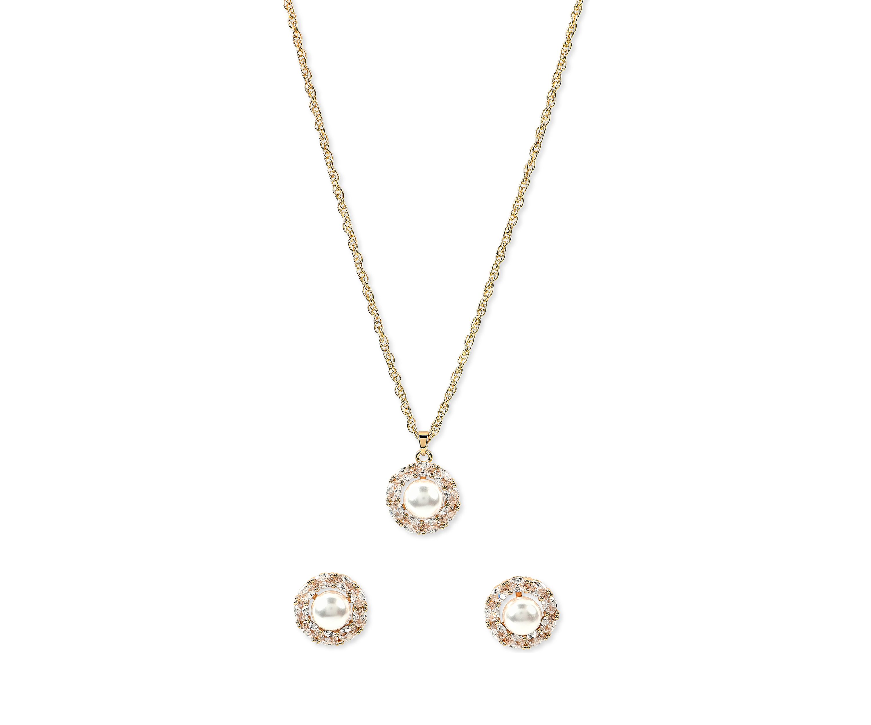Lab Grown Gold Plated Gold Pearl Necklace and Earrings Set