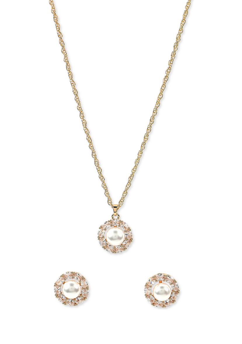 Lab Grown Gold Plated Gold Pearl Necklace and Earrings Set
