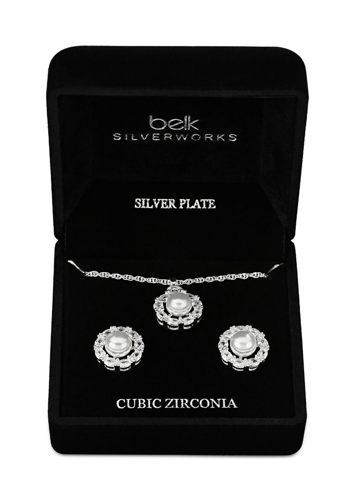 Lab Grown Silver Plated Pearl Necklace and Earrings Set