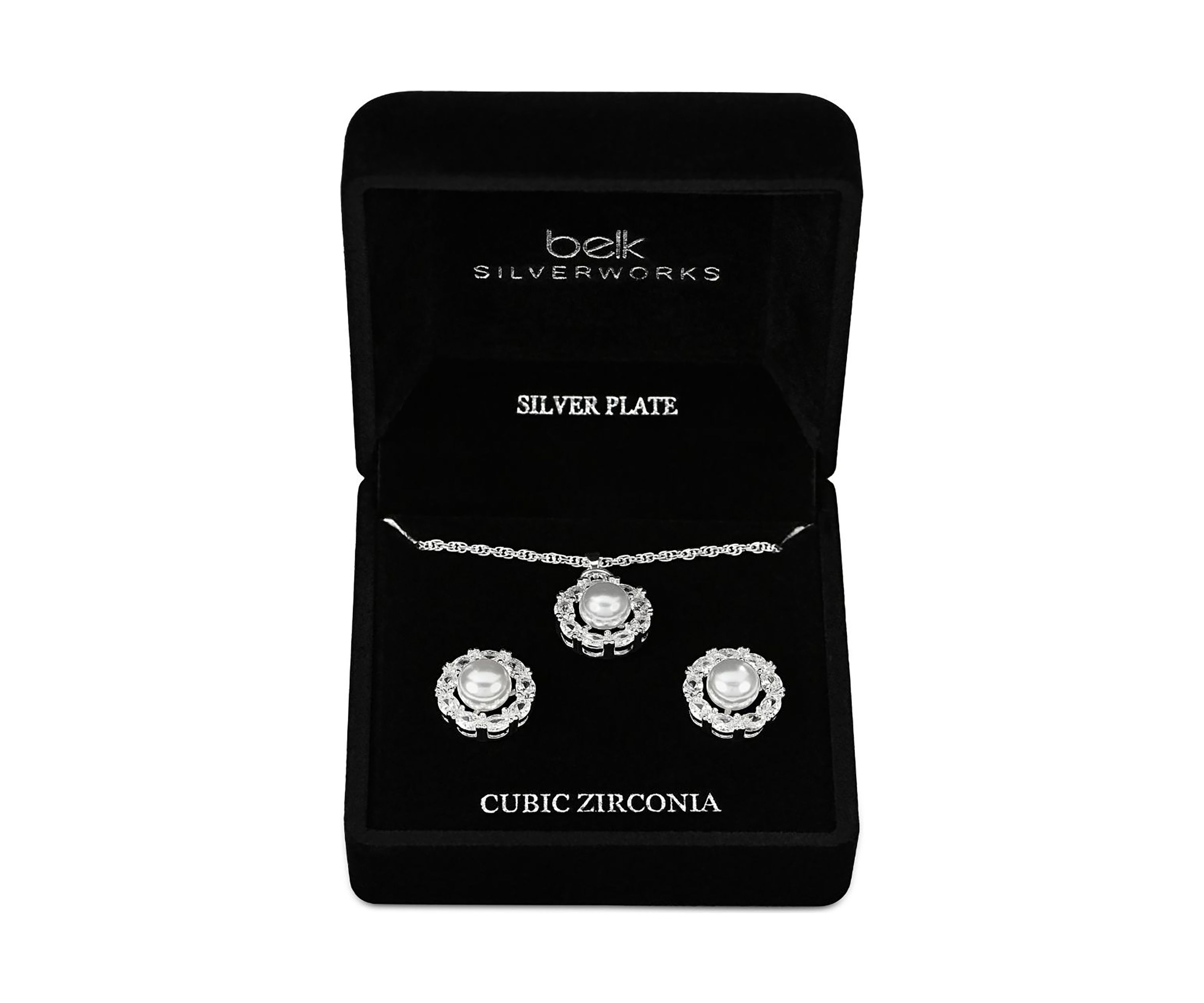 Lab Grown Silver Plated Pearl Necklace and Earrings Set