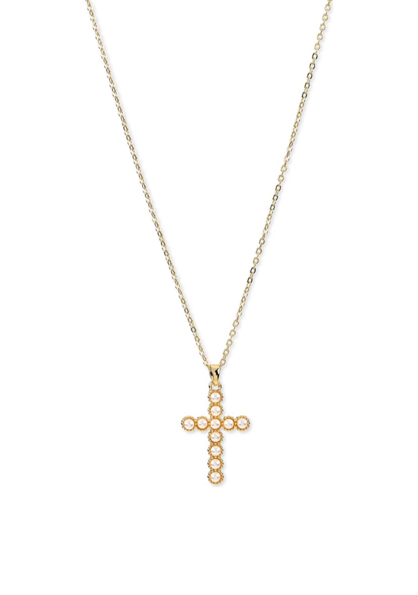 Lab Grown Gold Plated Gold Pearl Cross Necklace and Earrings Set