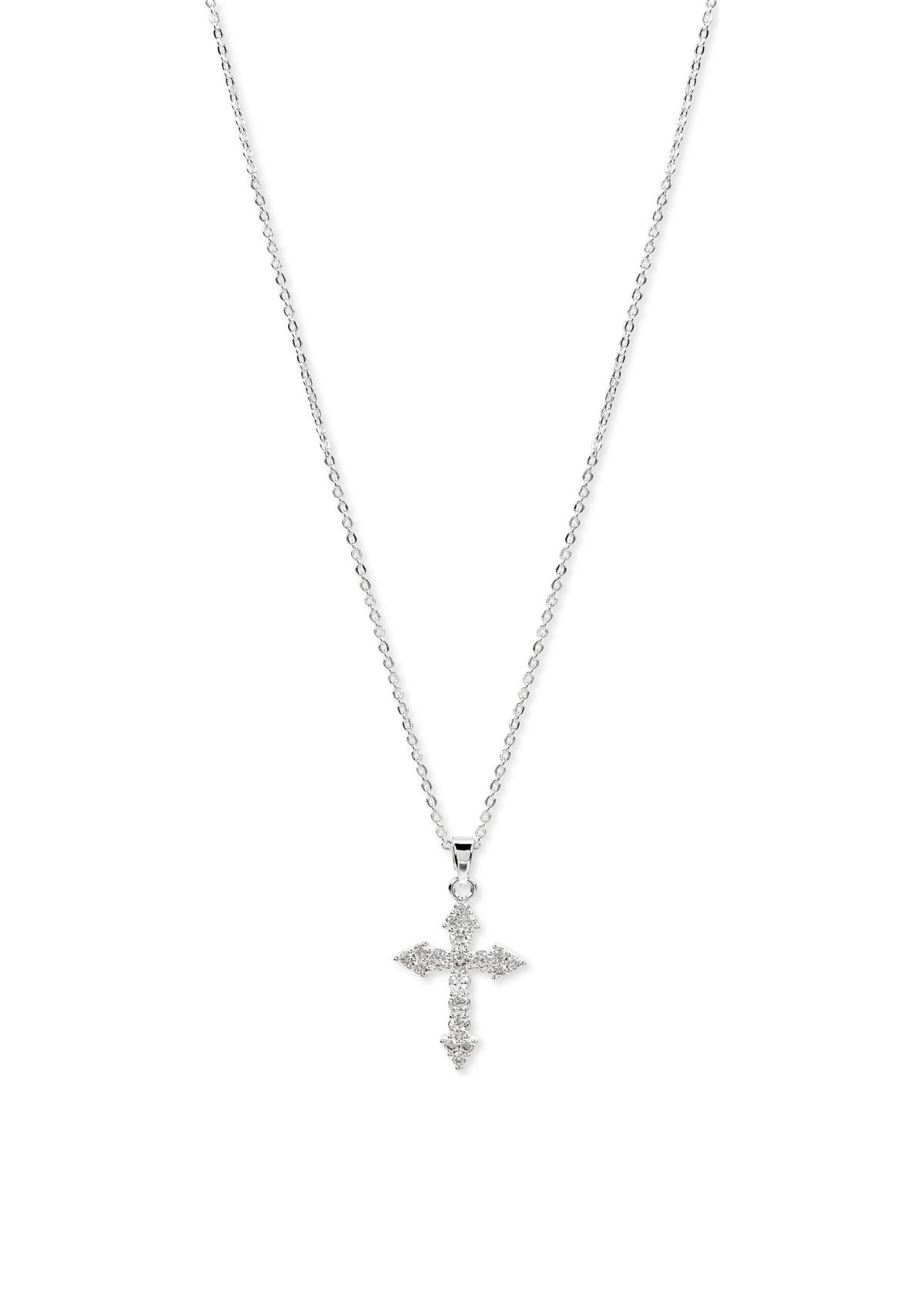 Lab Grown Silver Plated Cubic Zirconia Cross Necklace and Stud Earrings Set
