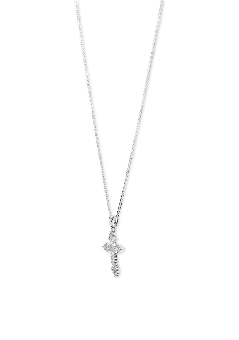 Lab Grown Silver Plated Cubic Zirconia Cross Necklace and Stud Earrings Set