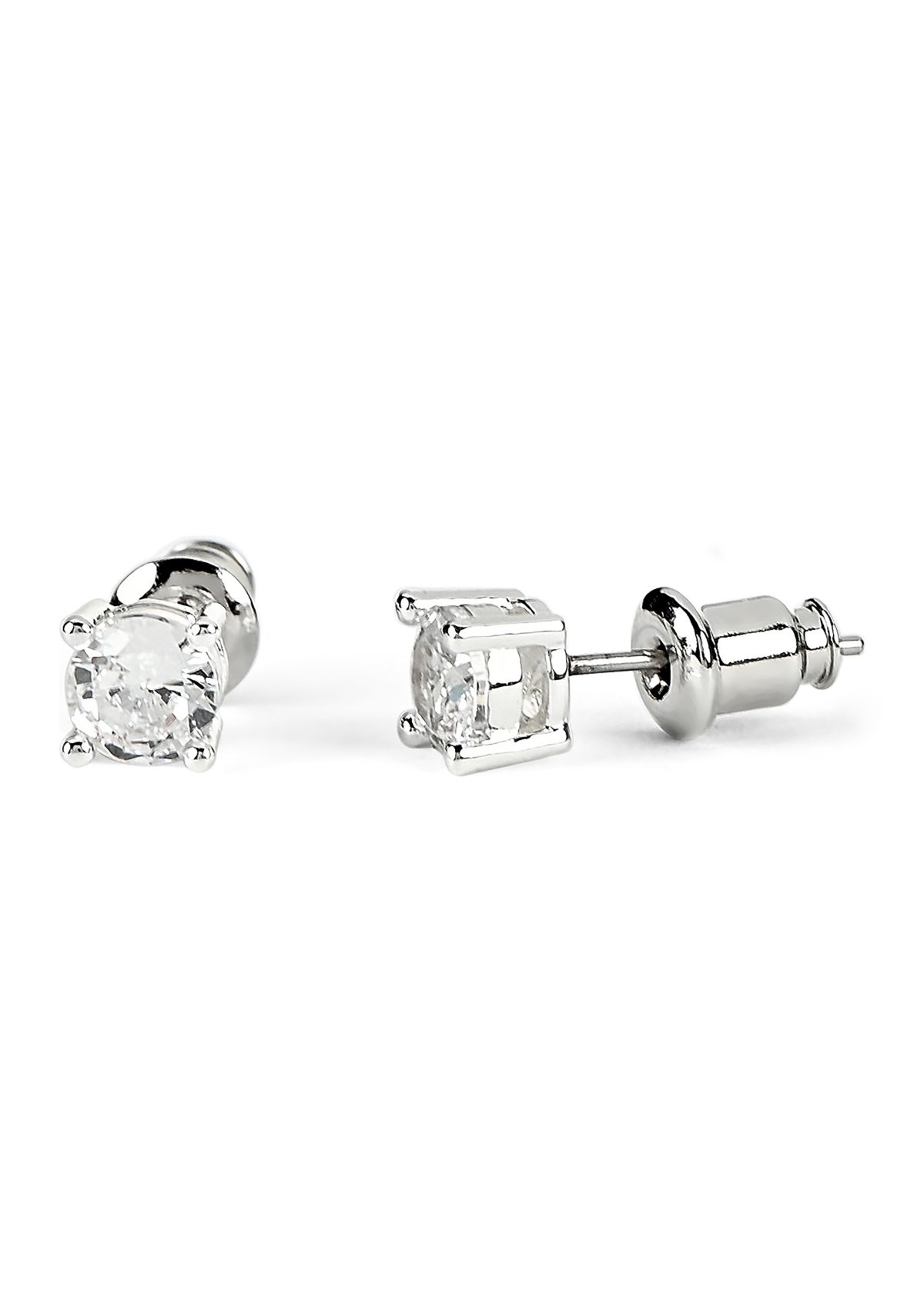 Lab Grown Silver Plated Cubic Zirconia Cross Necklace and Stud Earrings Set