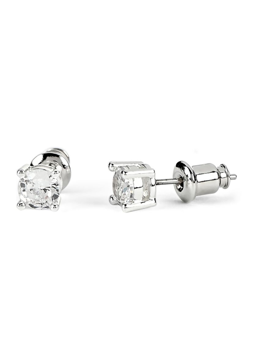 Lab Grown Silver Plated Cubic Zirconia Cross Necklace and Stud Earrings Set