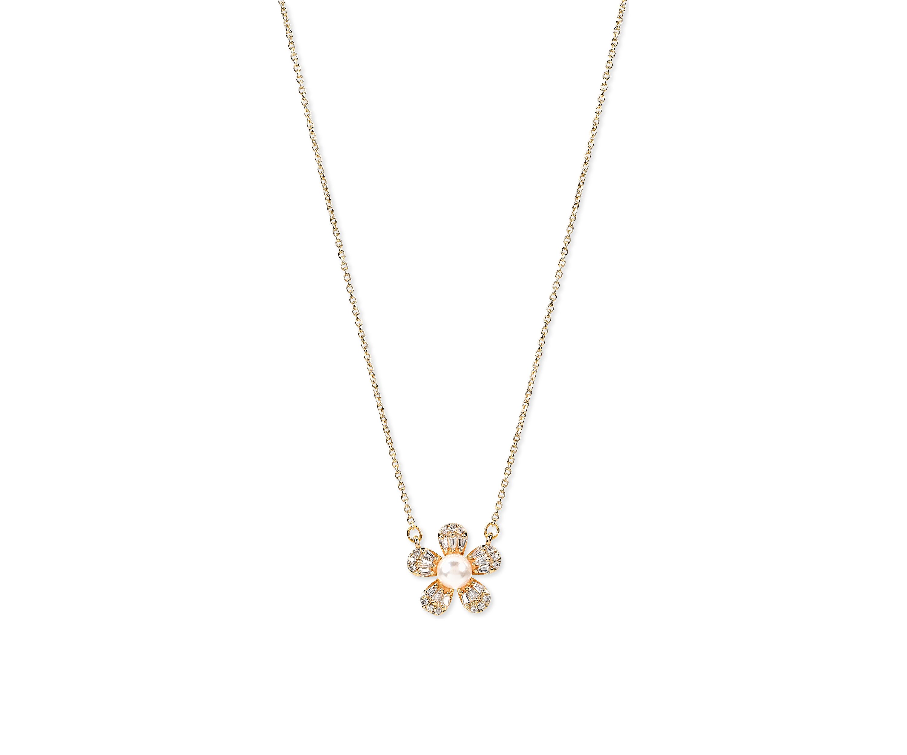 Lab Grown Gold Plated Pearl Flower Necklace and Earring Set