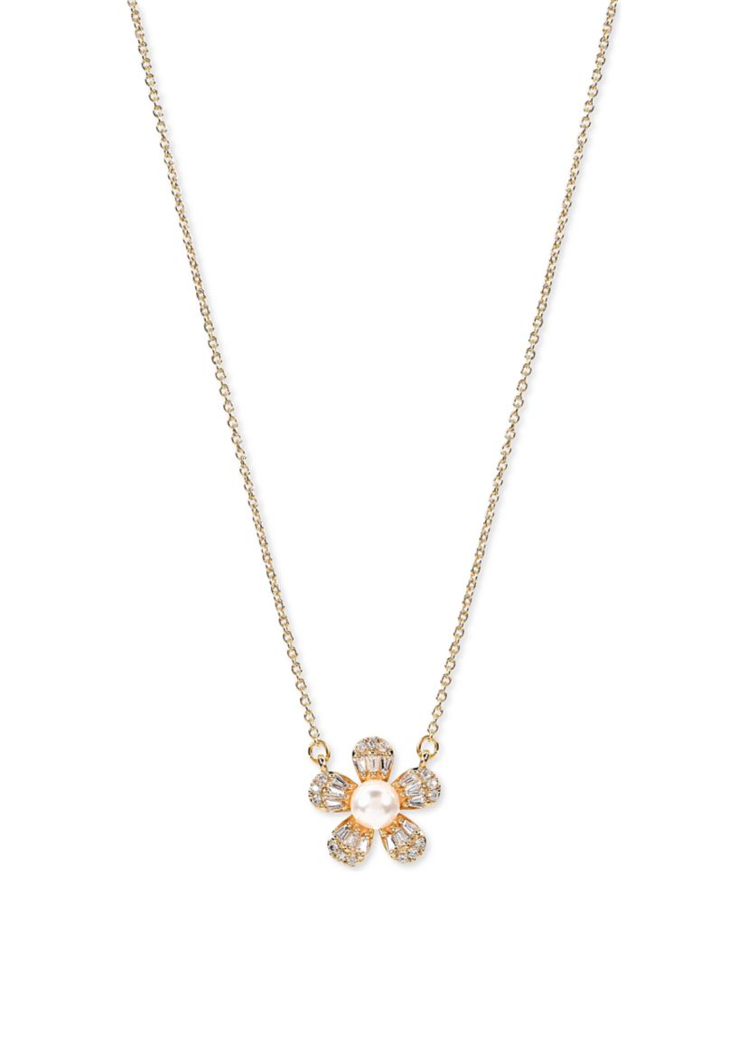 Lab Grown Gold Plated Pearl Flower Necklace and Earring Set