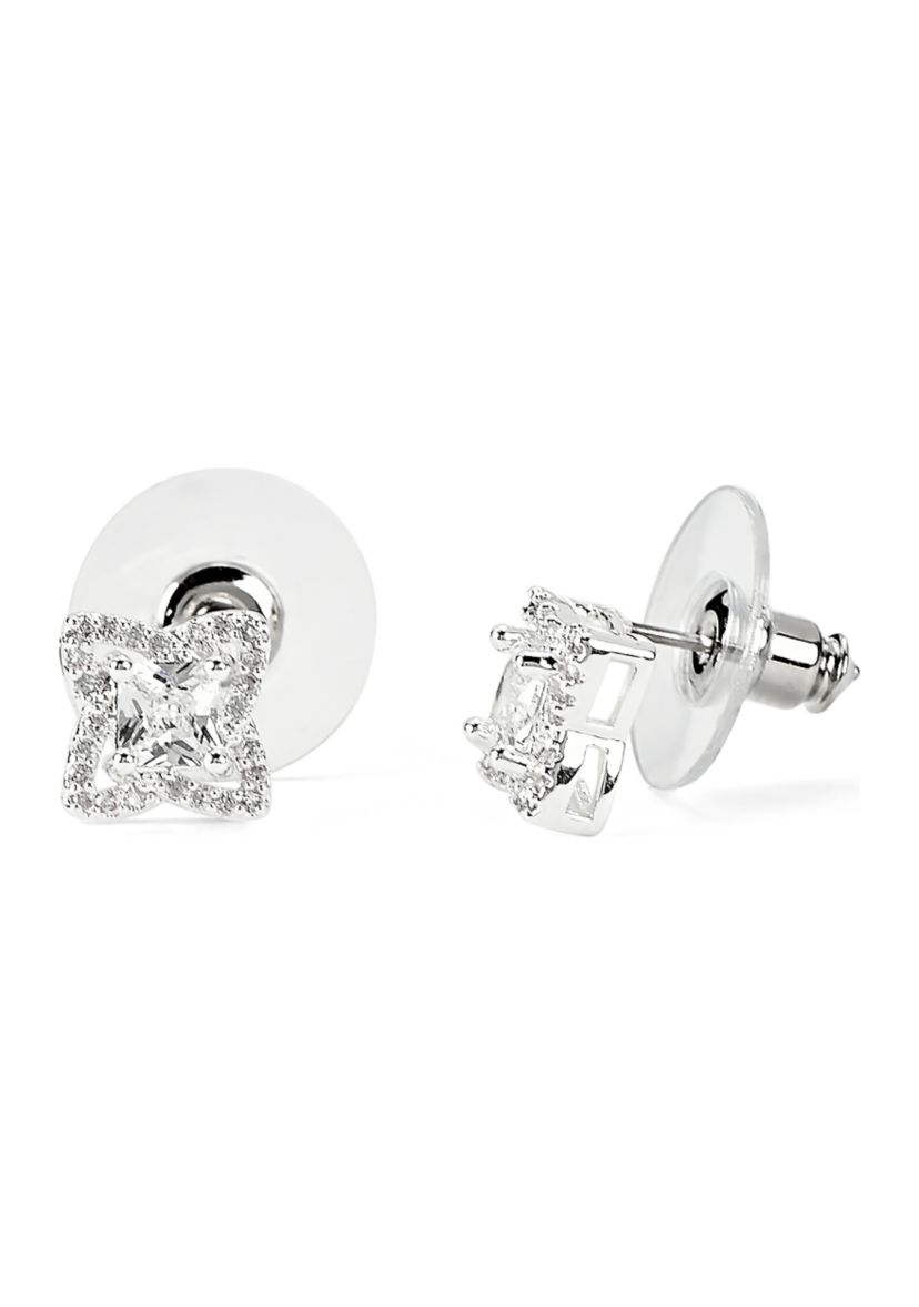 Lab Grown Silver Cubic Zirconia Necklace and Stud Earrings Set
