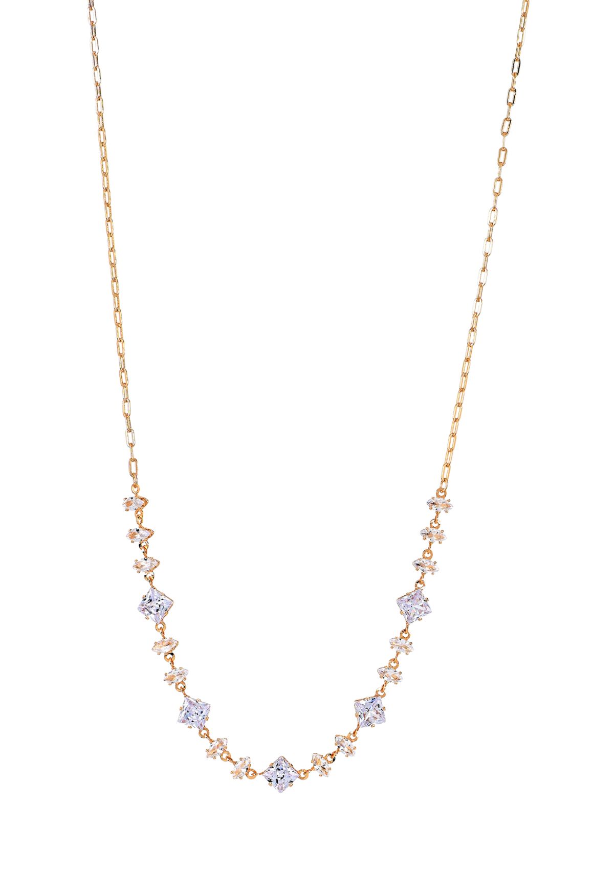 Lab Grown Gold PLated Multi Shape Oval and Square Clear CZ Necklae and Earrings Set 