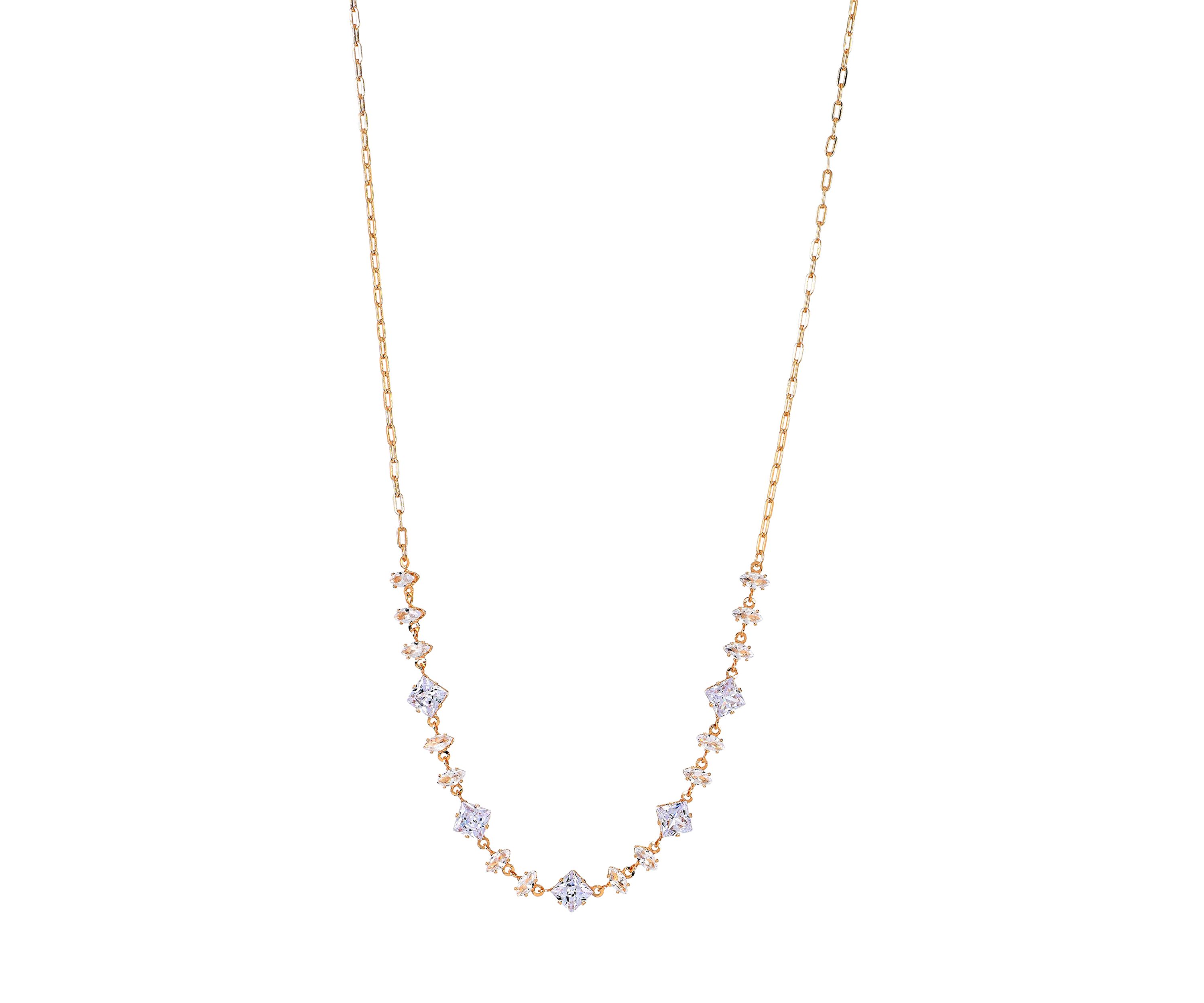 Lab Grown Gold PLated Multi Shape Oval and Square Clear CZ Necklae and Earrings Set 