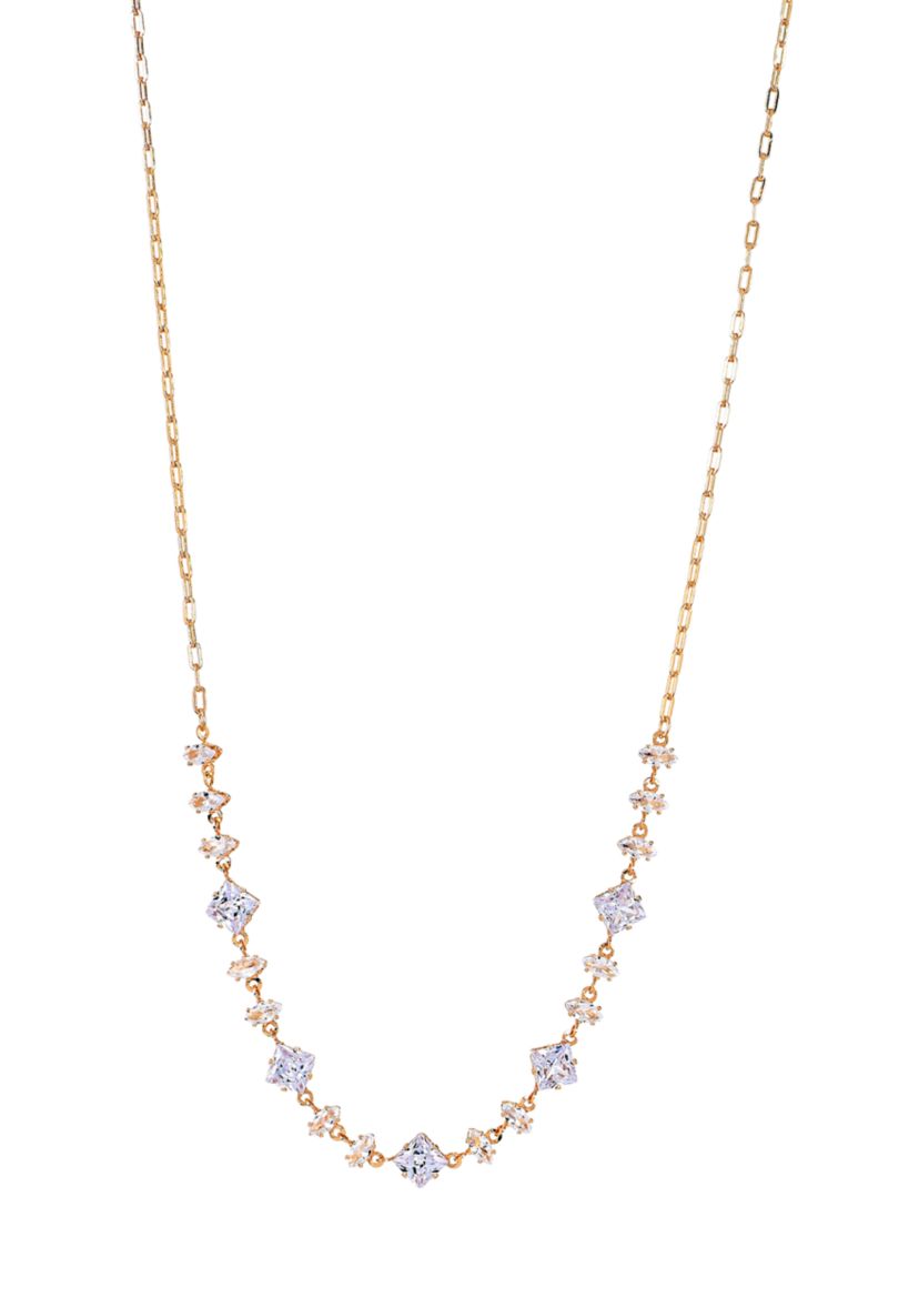 Lab Grown Gold PLated Multi Shape Oval and Square Clear CZ Necklae and Earrings Set 
