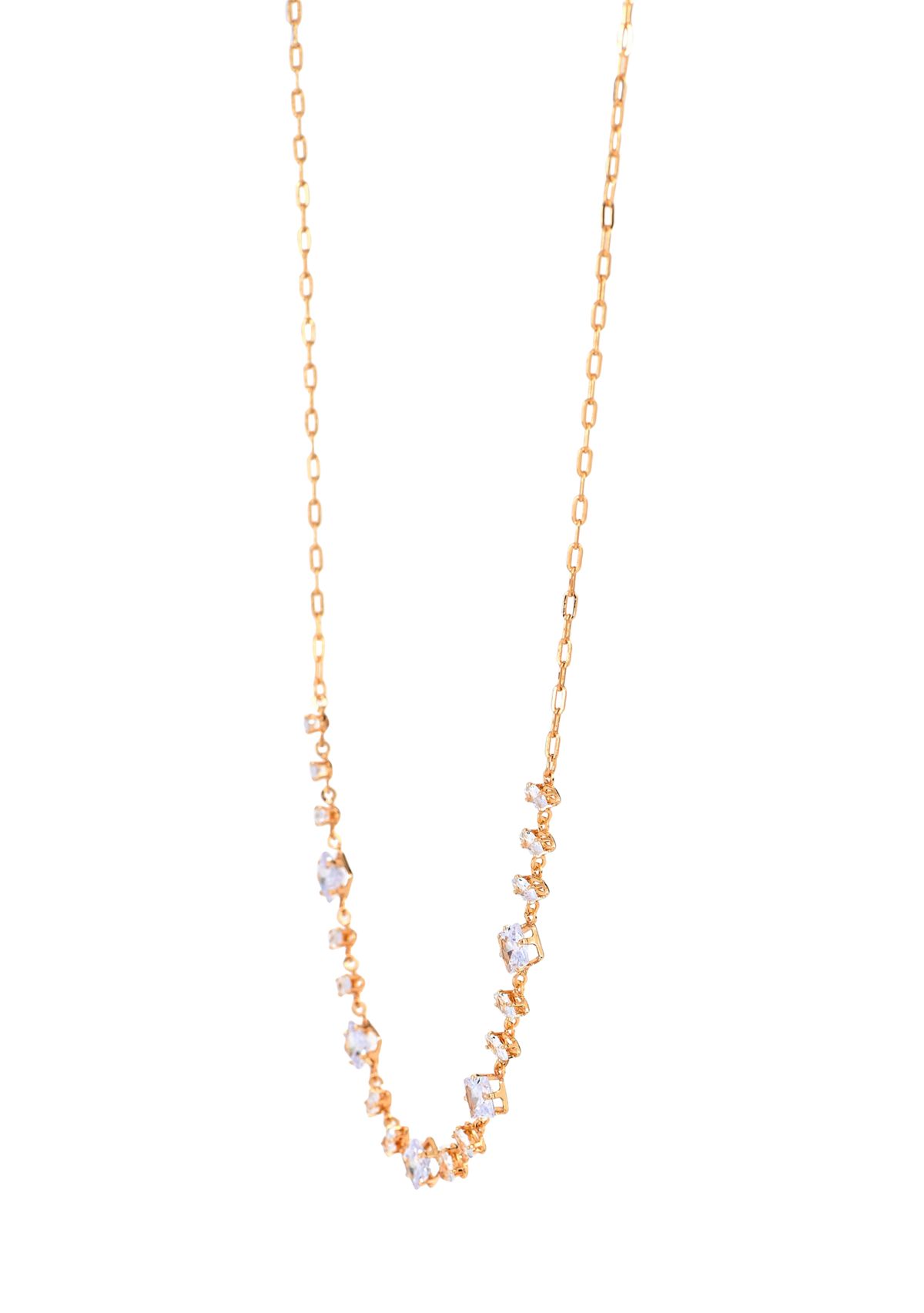 Lab Grown Gold PLated Multi Shape Oval and Square Clear CZ Necklae and Earrings Set 