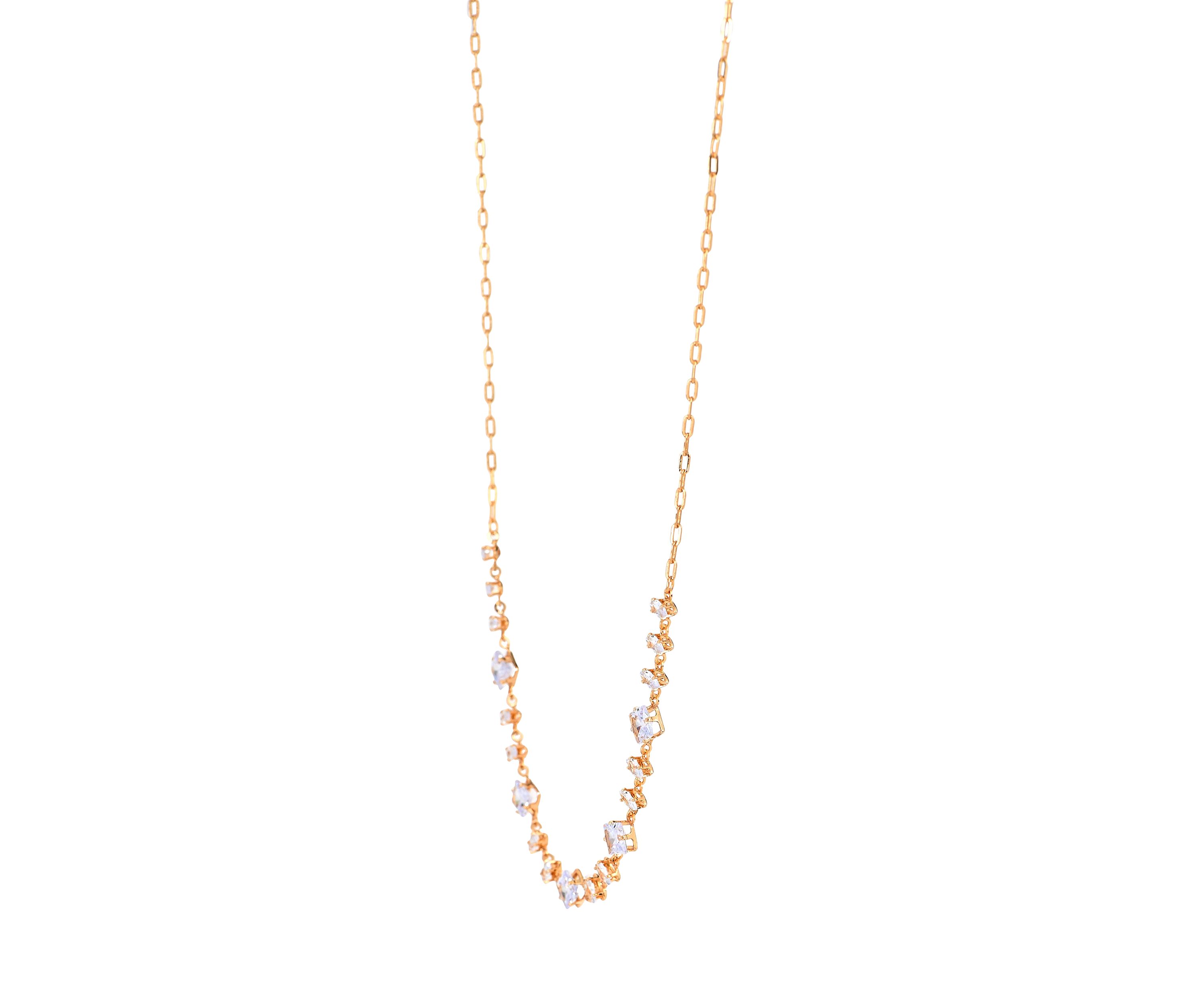 Lab Grown Gold PLated Multi Shape Oval and Square Clear CZ Necklae and Earrings Set 