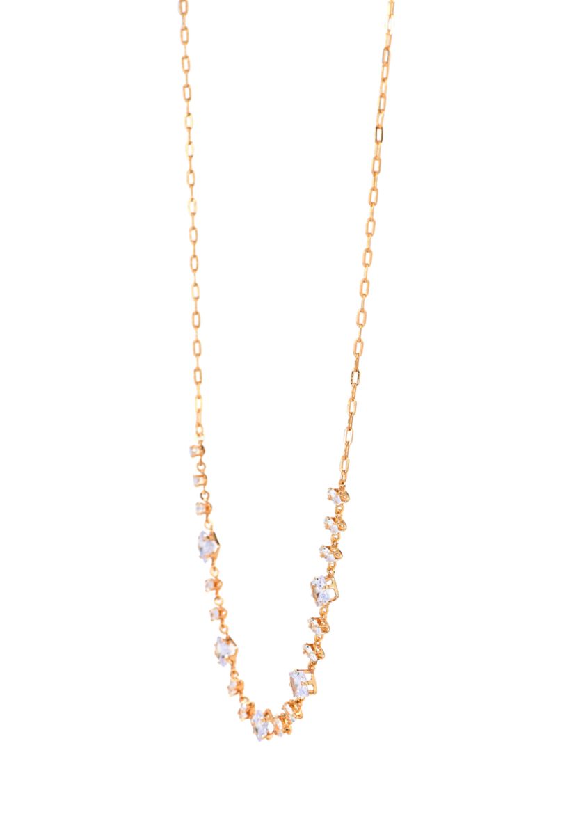 Lab Grown Gold PLated Multi Shape Oval and Square Clear CZ Necklae and Earrings Set 