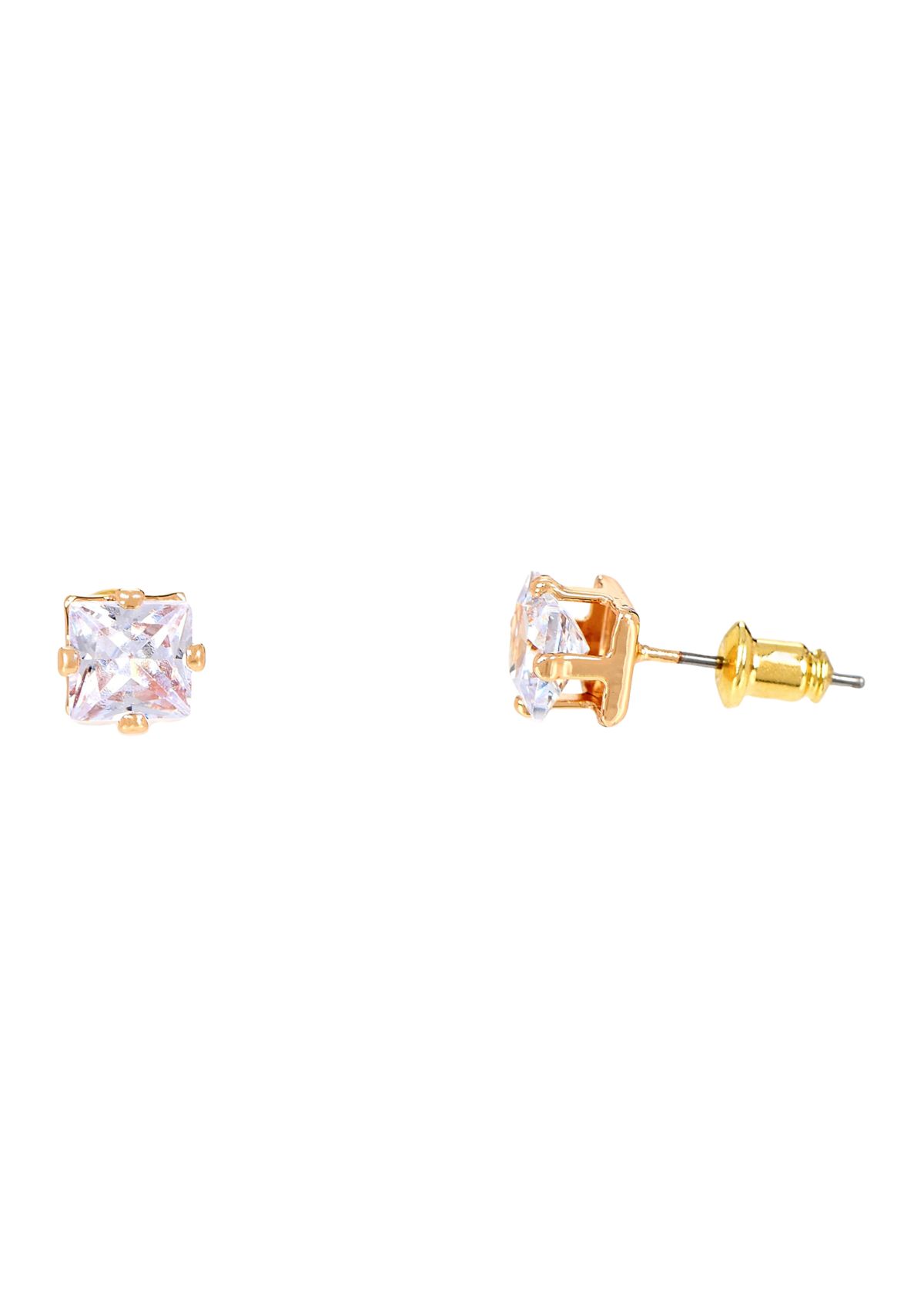 Lab Grown Gold PLated Multi Shape Oval and Square Clear CZ Necklae and Earrings Set 