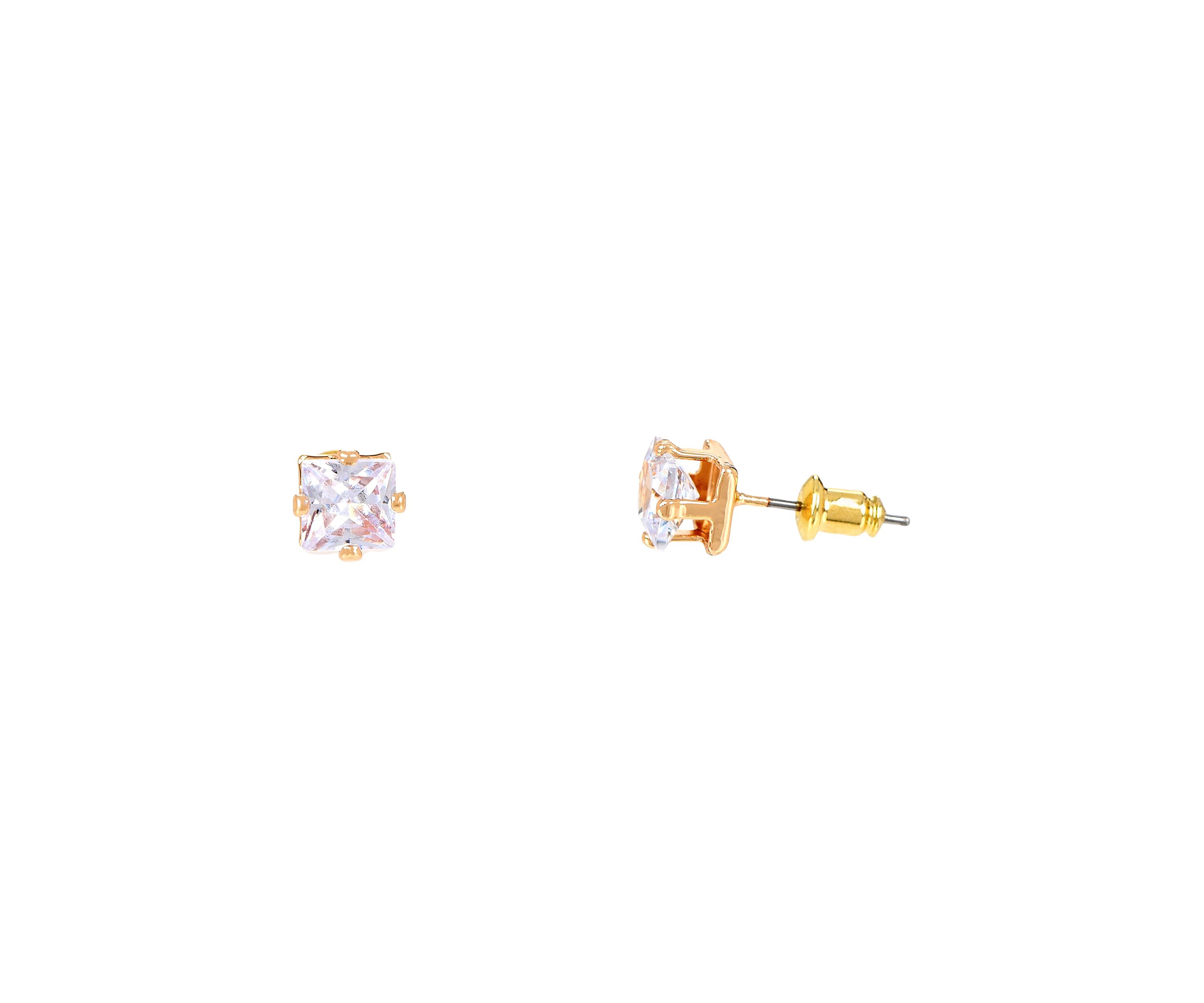 Lab Grown Gold PLated Multi Shape Oval and Square Clear CZ Necklae and Earrings Set 